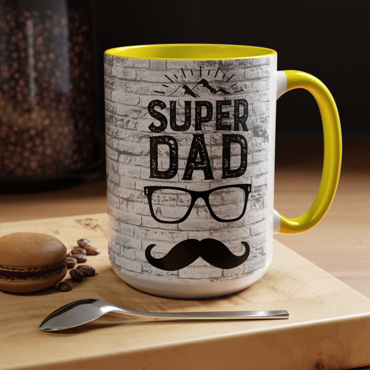 Super Dad Accent Coffee Mug — Father’s Day Mustache & Glasses 11/15oz