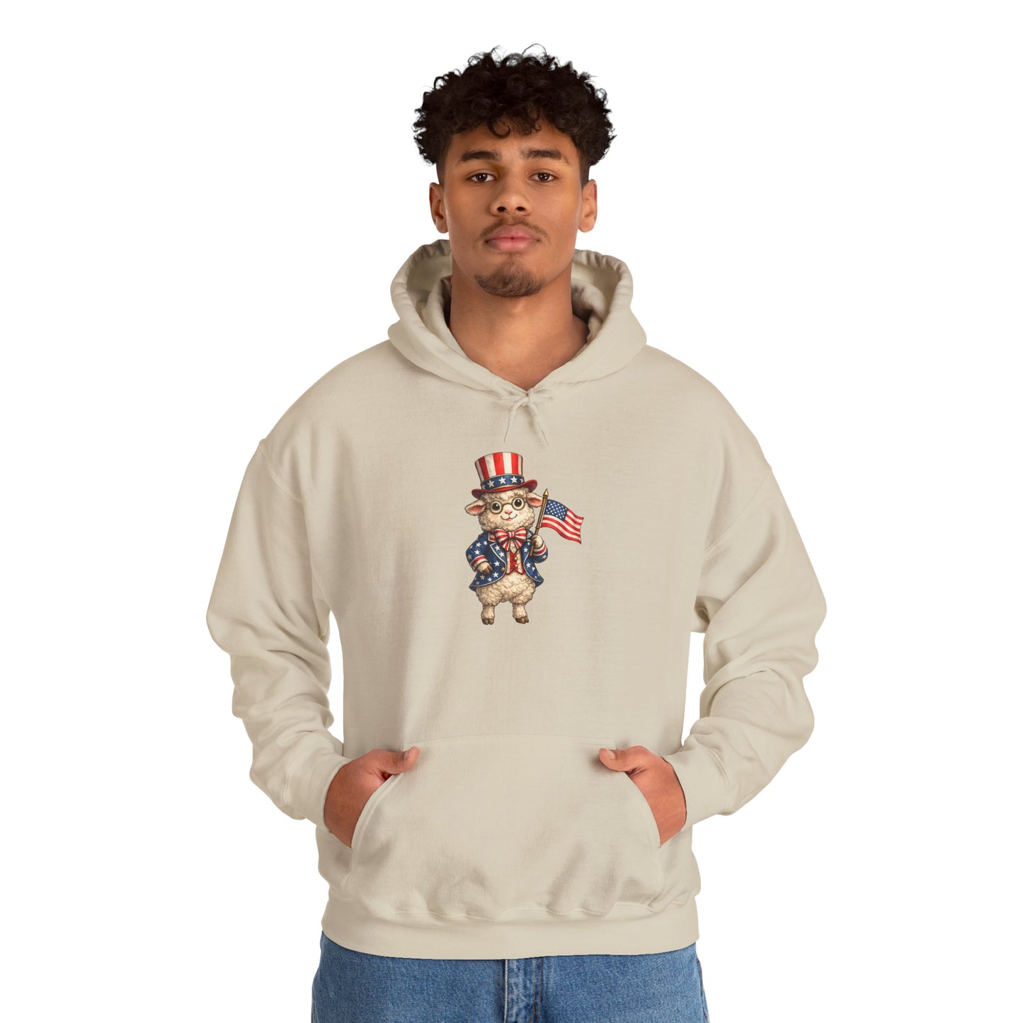 Patriotic Sheep Hoodie — Vintage Uncle Sam Sheep Holding American Flag