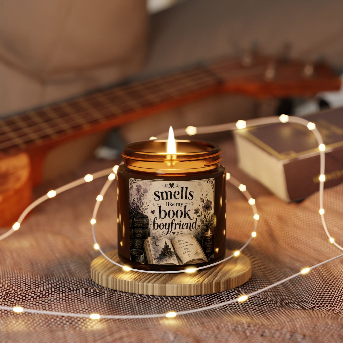 Book Lover Soy Candle — “Smells Like My Book Boyfriend” Amber Jar