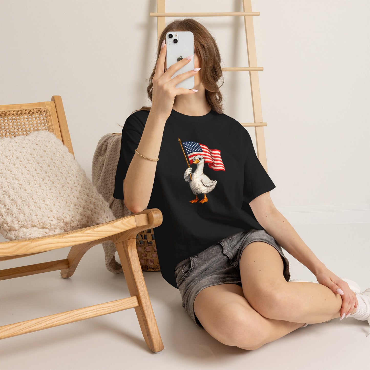 Patriotic Duck T-Shirt – Cute Duck Holding American Flag, 4th of July Tee