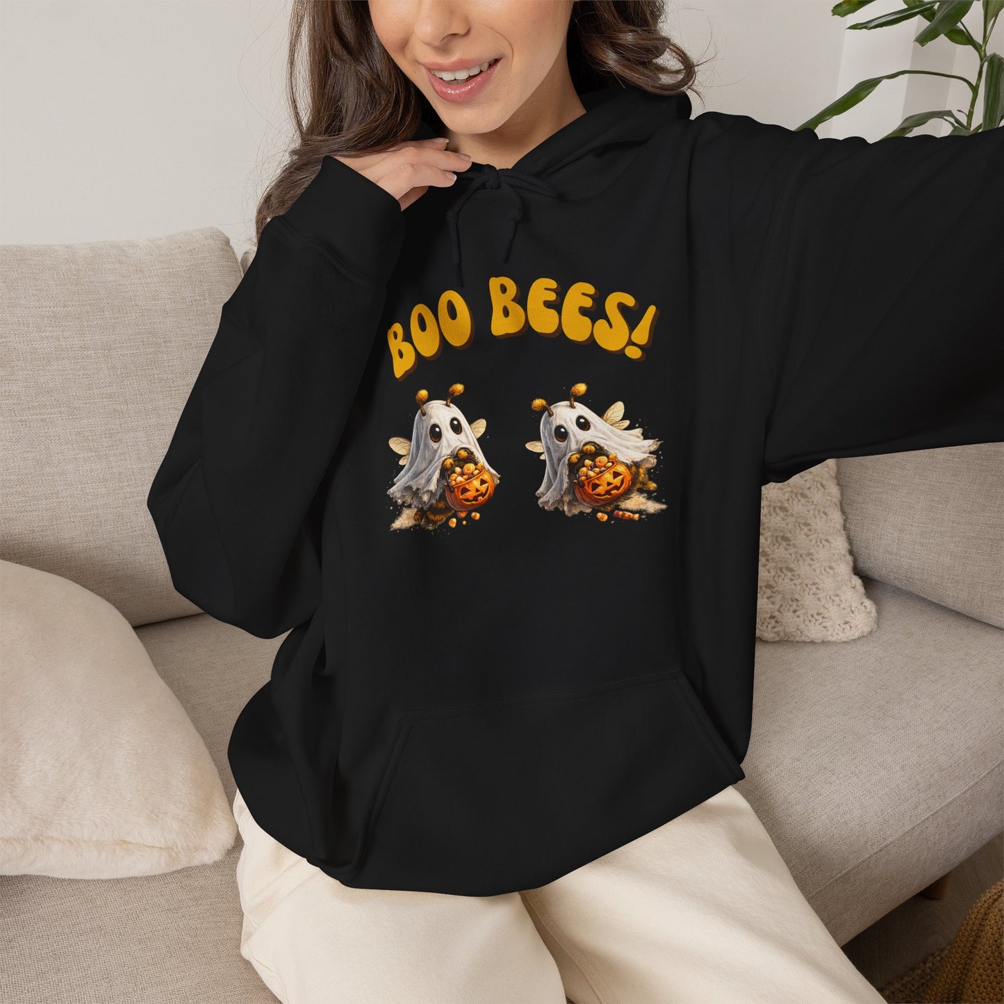 Halloween 'Boo Bees' Hoodie – Cute Ghost Bee Pumpkin Graphic Sweatshirt