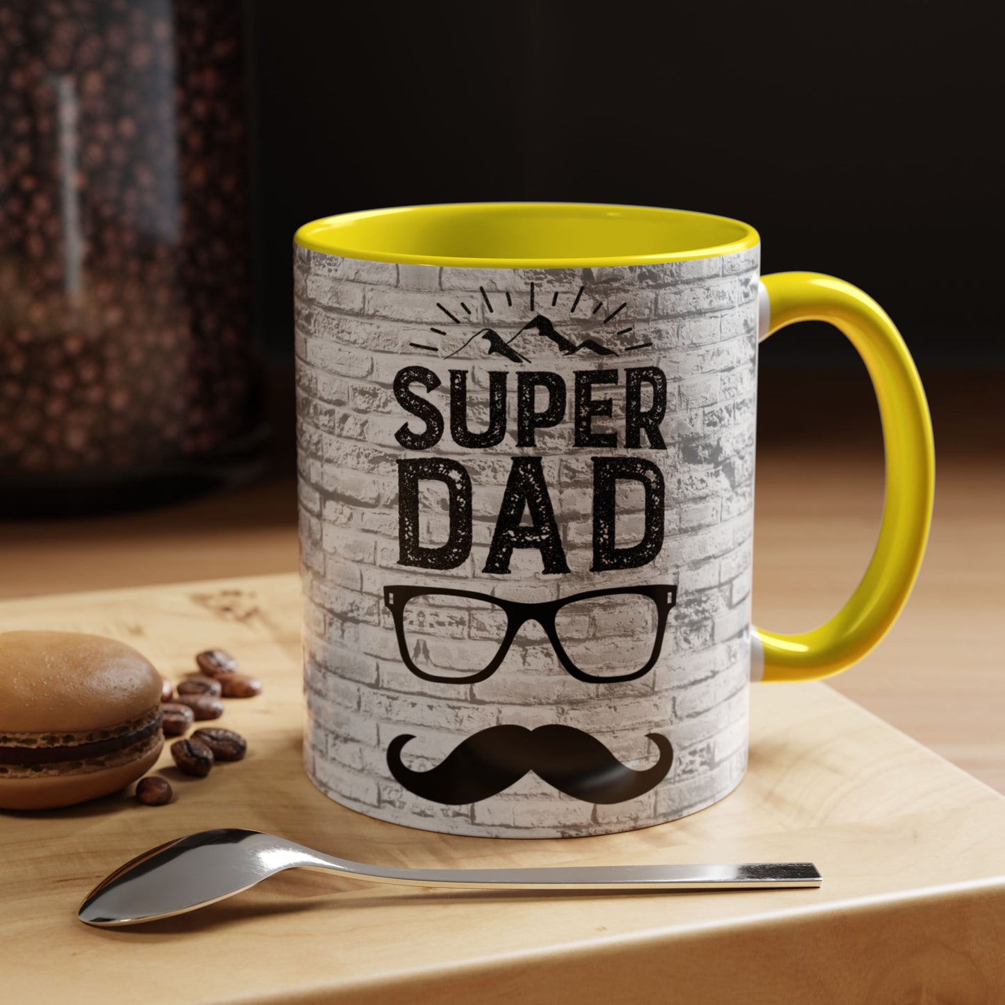 Super Dad Accent Coffee Mug — Father’s Day Mustache & Glasses 11/15oz