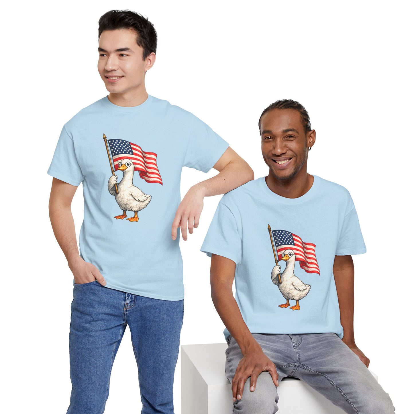 Patriotic Duck T-Shirt – Cute Duck Holding American Flag, 4th of July Tee