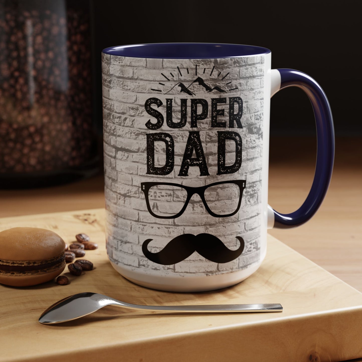 Super Dad Accent Coffee Mug — Father’s Day Mustache & Glasses 11/15oz