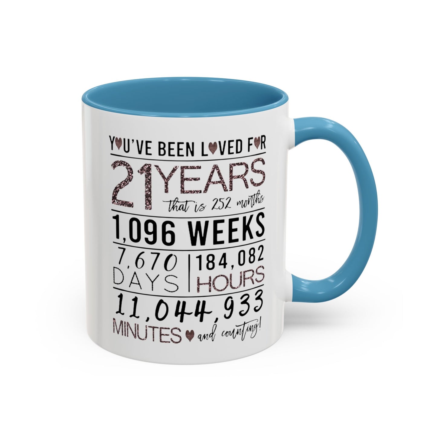 21 Years Loved Anniversary Coffee Mug — "You've Been Loved for 21 Years" Accent Mug (11/15oz)
