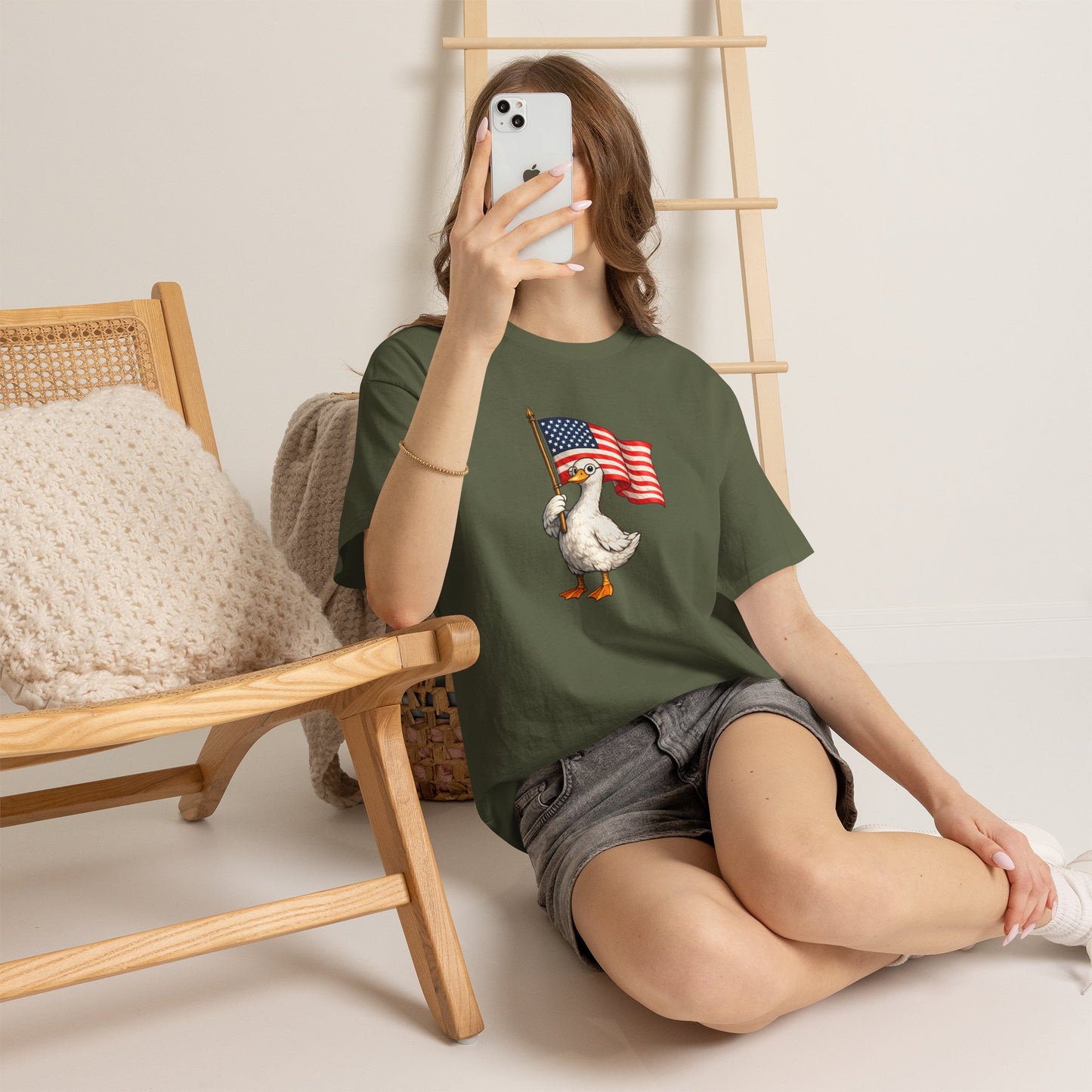 Patriotic Duck T-Shirt – Cute Duck Holding American Flag, 4th of July Tee