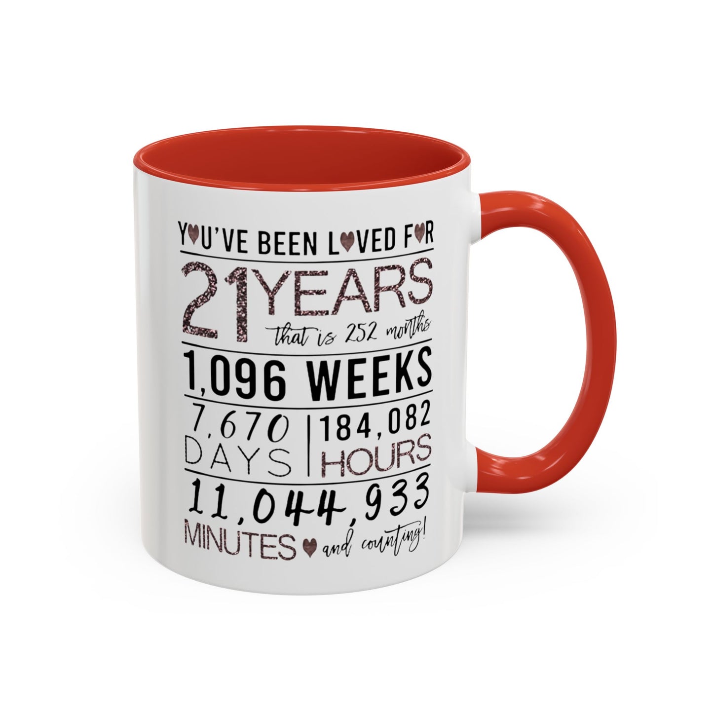 21 Years Loved Anniversary Coffee Mug — "You've Been Loved for 21 Years" Accent Mug (11/15oz)