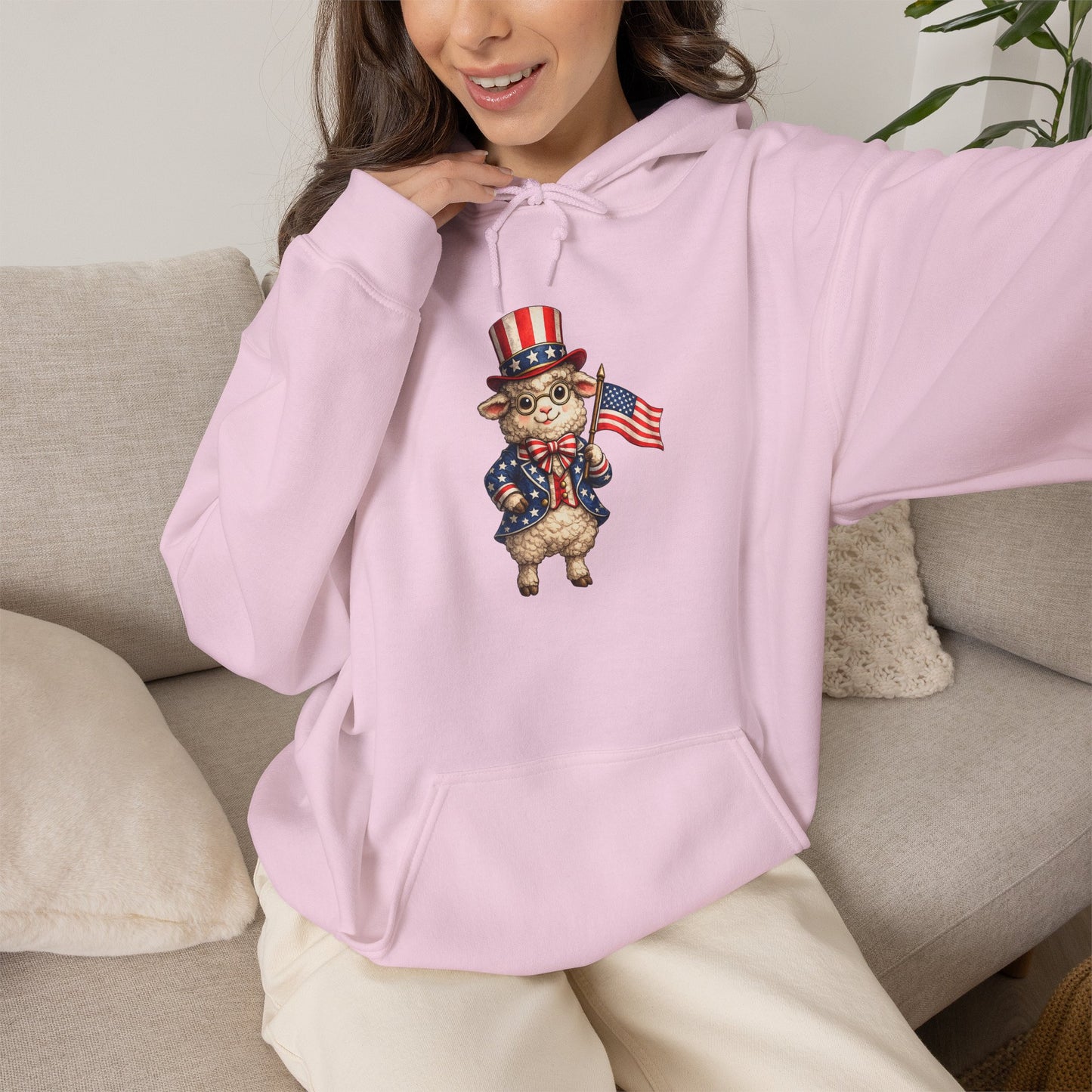 Patriotic Sheep Hoodie — Vintage Uncle Sam Sheep Holding American Flag