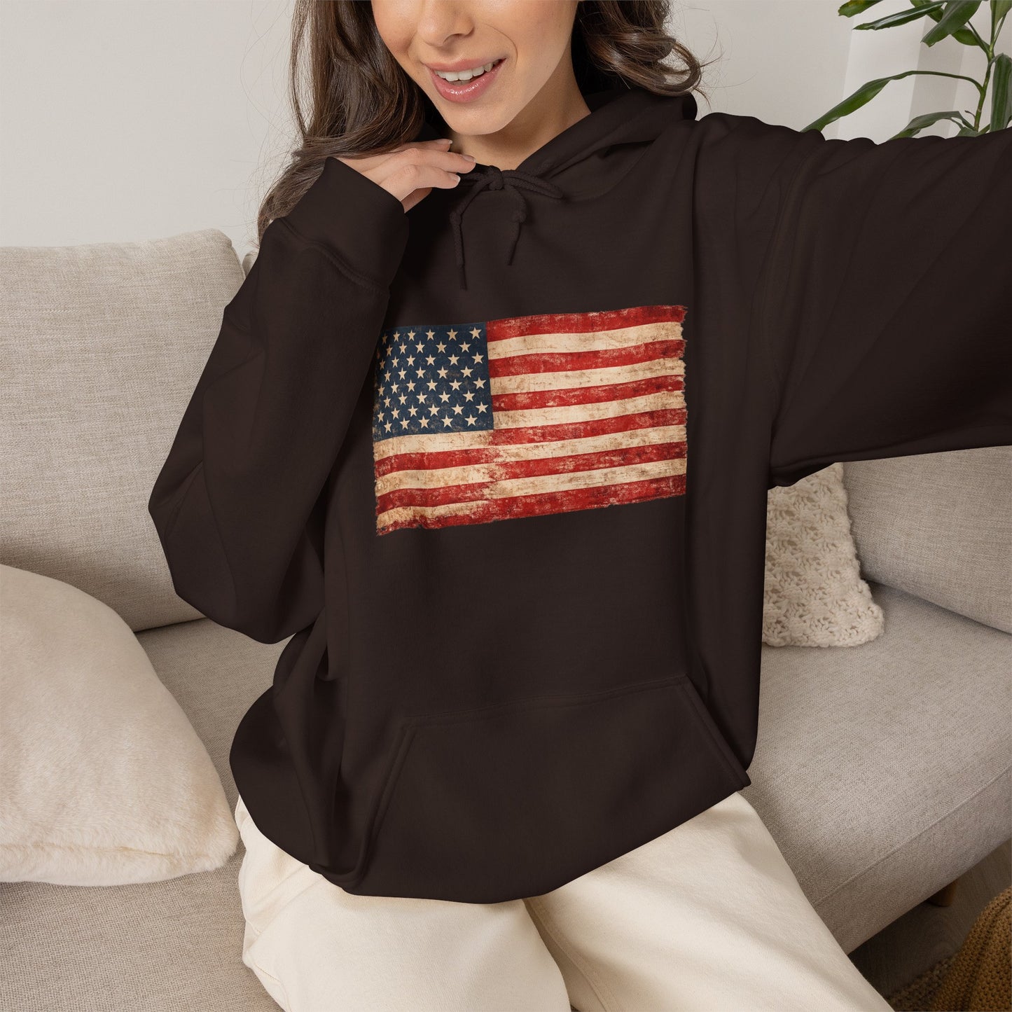 Vintage American Flag Hoodie - Distressed USA Patriotic Pullover