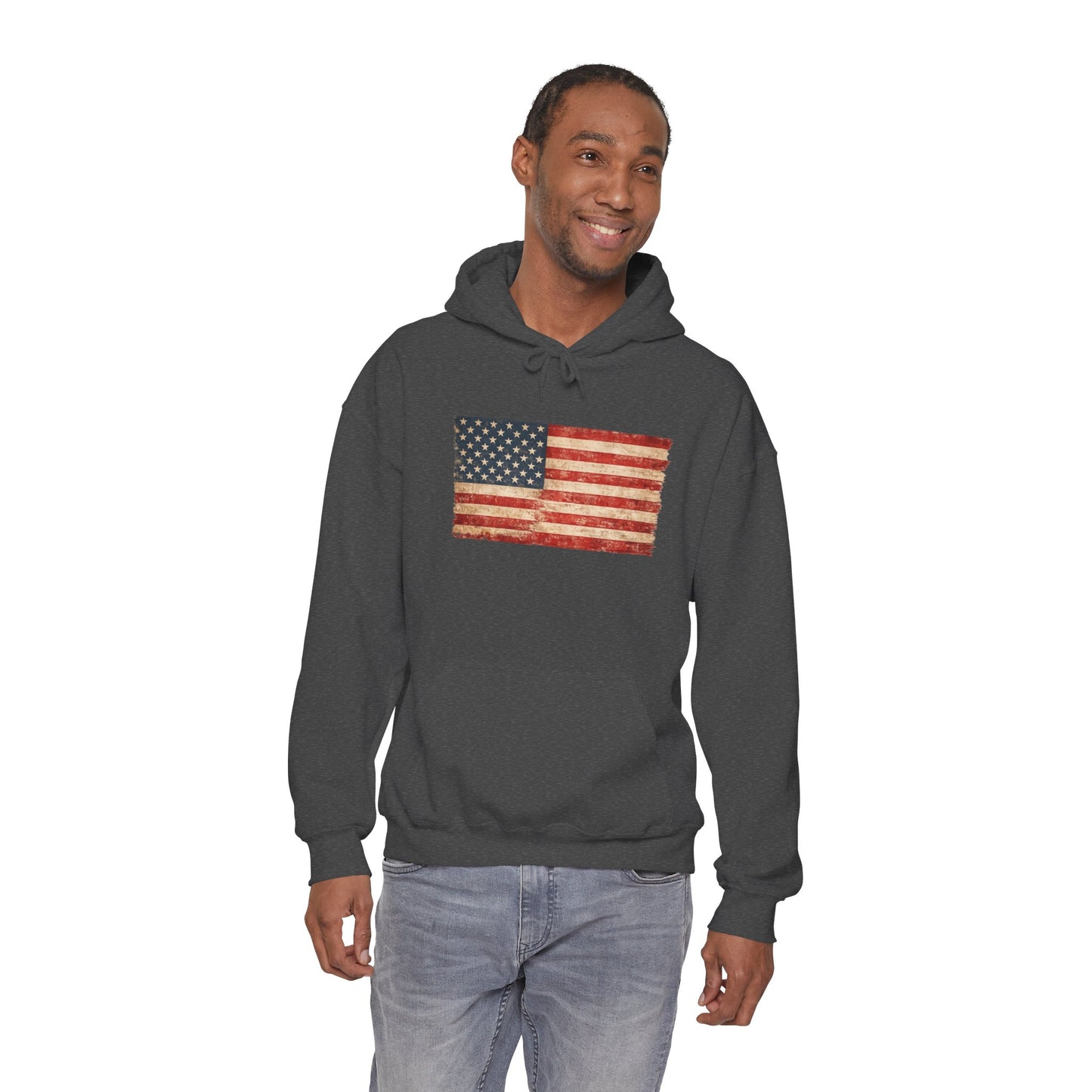 Vintage American Flag Hoodie - Distressed USA Patriotic Pullover