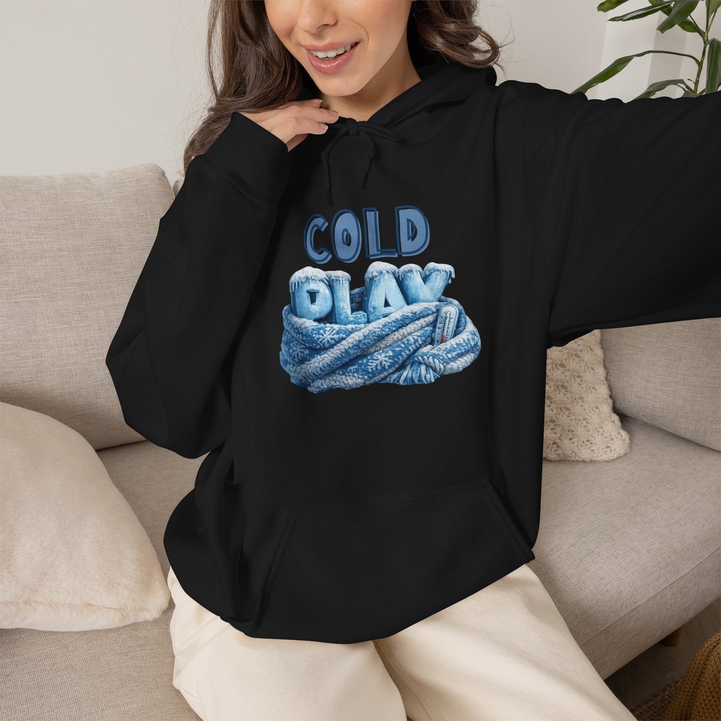 Cold Play Rope Graphic Hoodie – Blue Text & Knot Design, Cozy Band-Inspired Pullover