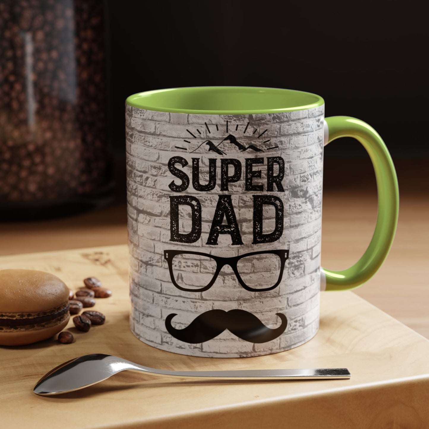 Super Dad Accent Coffee Mug — Father’s Day Mustache & Glasses 11/15oz