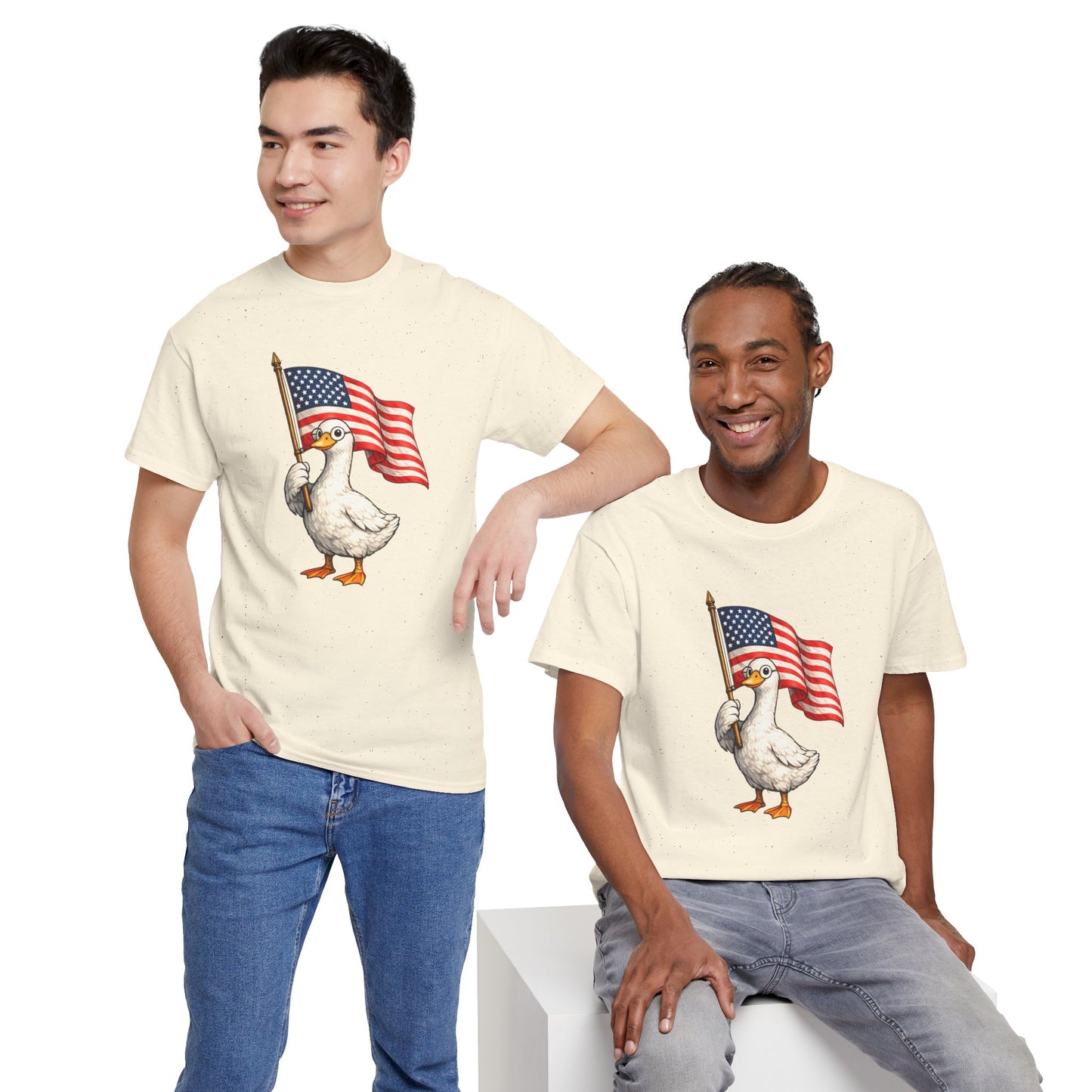 Patriotic Duck T-Shirt – Cute Duck Holding American Flag, 4th of July Tee