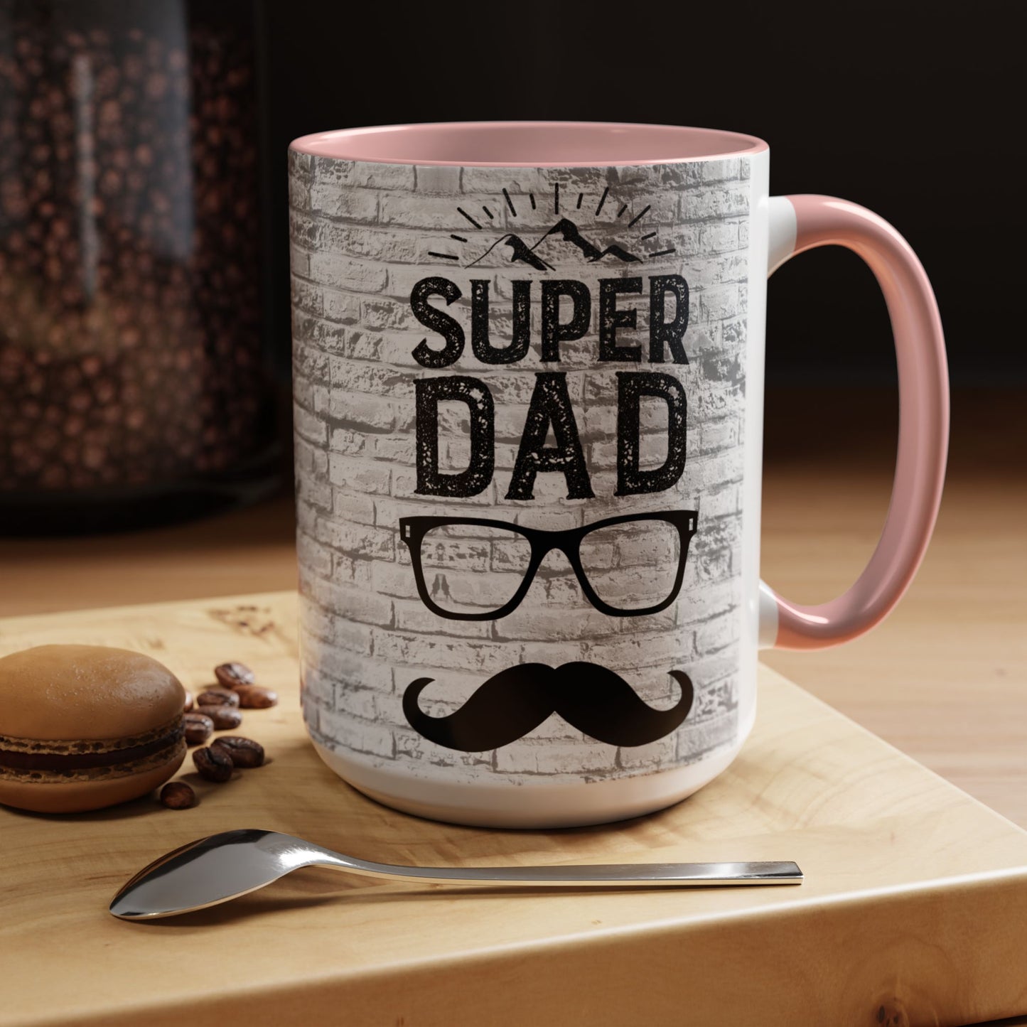 Super Dad Accent Coffee Mug — Father’s Day Mustache & Glasses 11/15oz