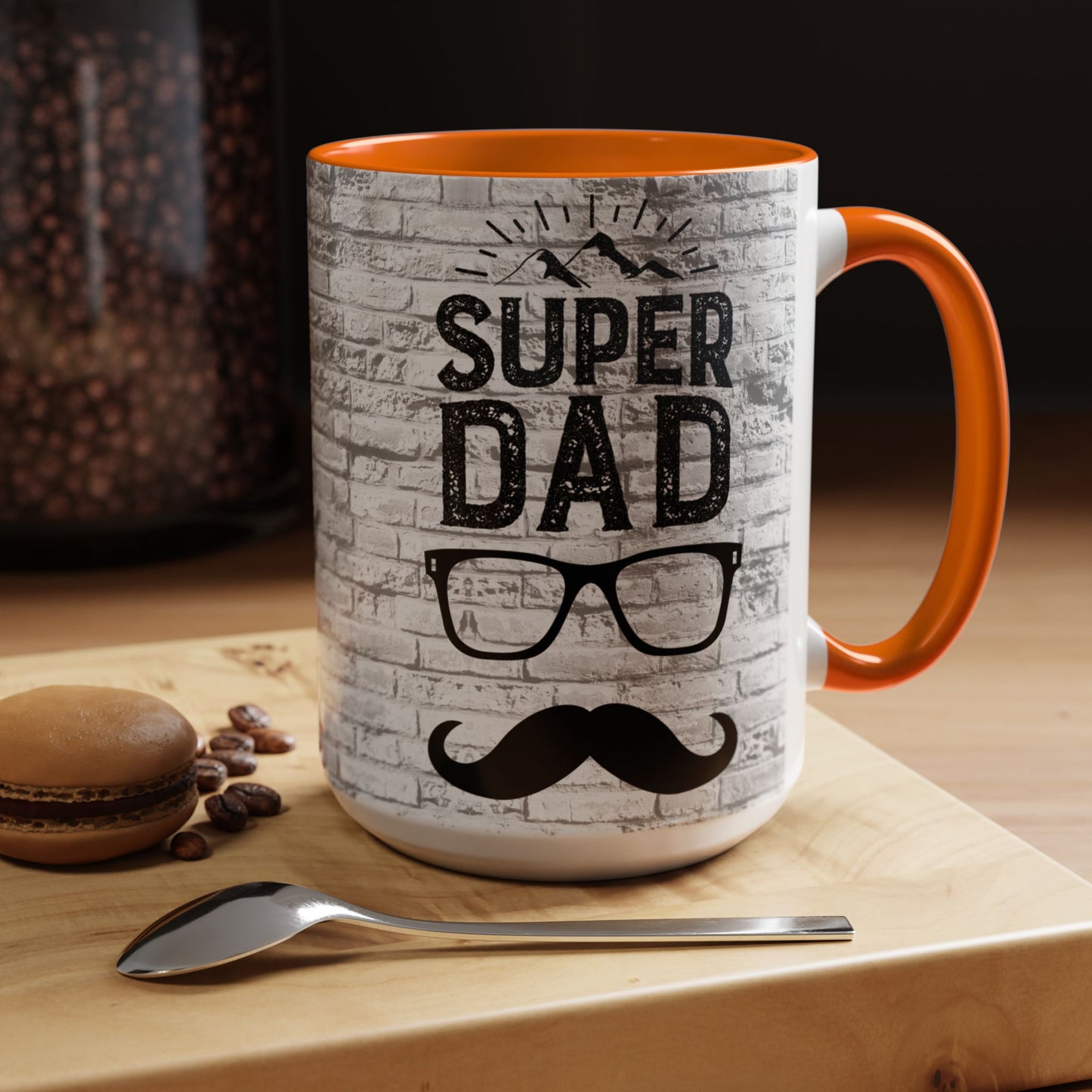 Super Dad Accent Coffee Mug — Father’s Day Mustache & Glasses 11/15oz