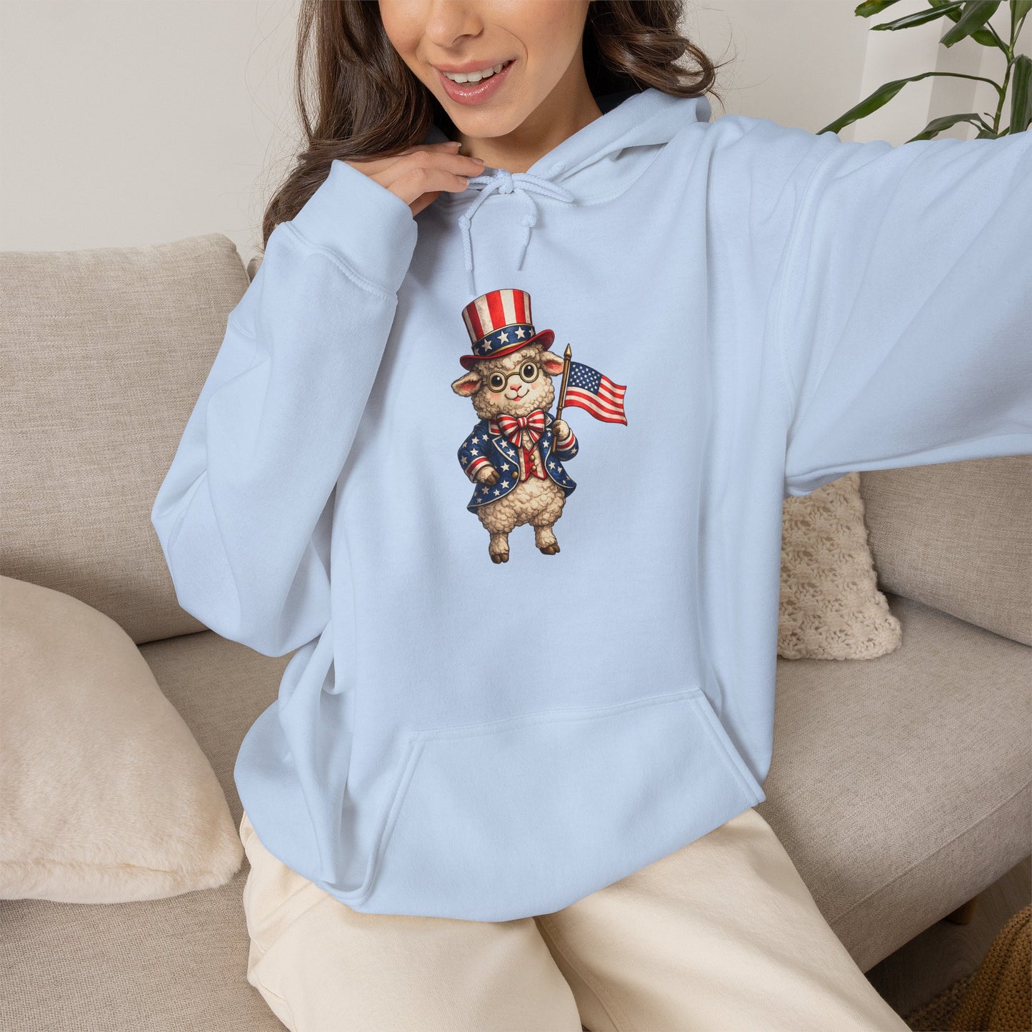 Patriotic Sheep Hoodie — Vintage Uncle Sam Sheep Holding American Flag