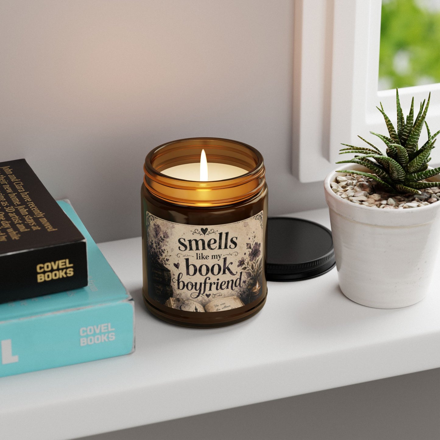 Book Lover Soy Candle — “Smells Like My Book Boyfriend” Amber Jar
