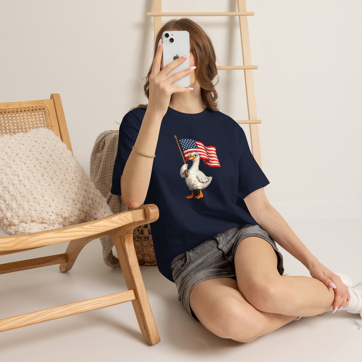 Patriotic Duck T-Shirt – Cute Duck Holding American Flag, 4th of July Tee
