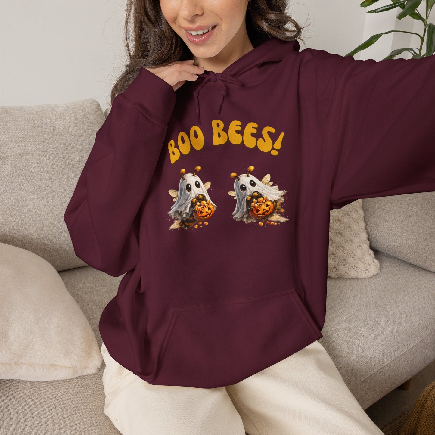 Halloween 'Boo Bees' Hoodie – Cute Ghost Bee Pumpkin Graphic Sweatshirt