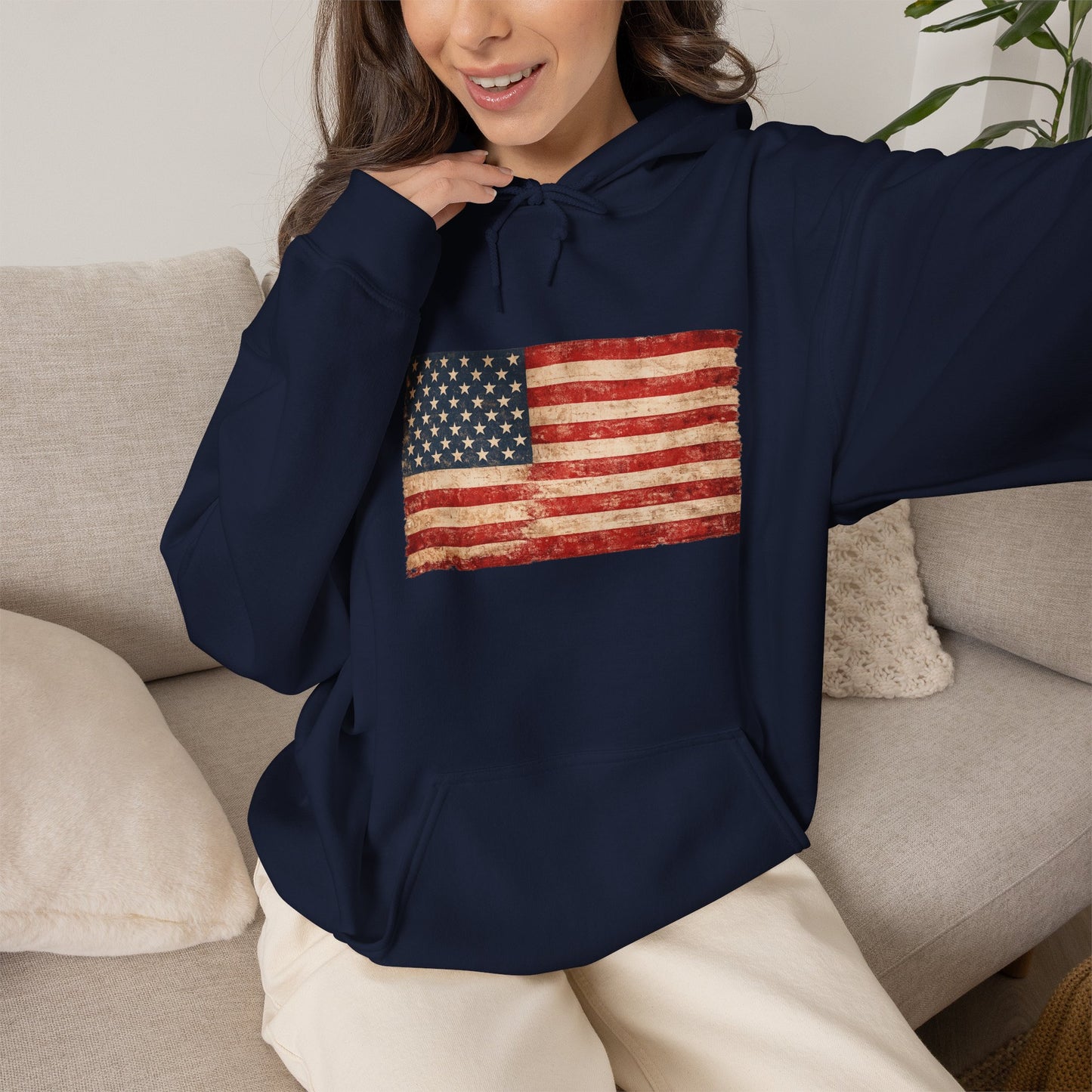 Vintage American Flag Hoodie - Distressed USA Patriotic Pullover