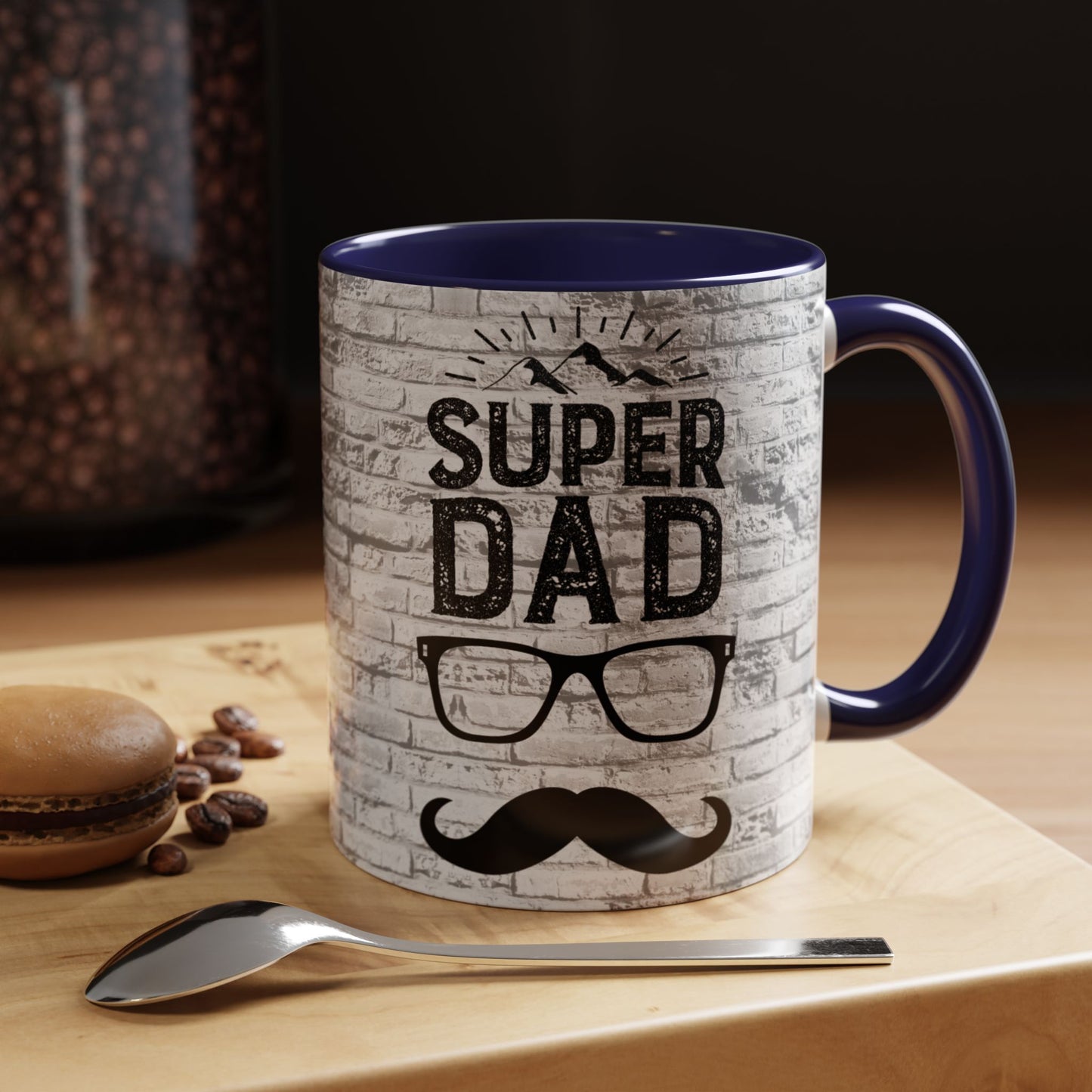 Super Dad Accent Coffee Mug — Father’s Day Mustache & Glasses 11/15oz