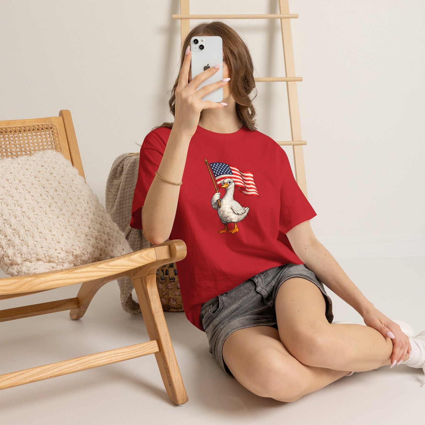 Patriotic Duck T-Shirt – Cute Duck Holding American Flag, 4th of July Tee