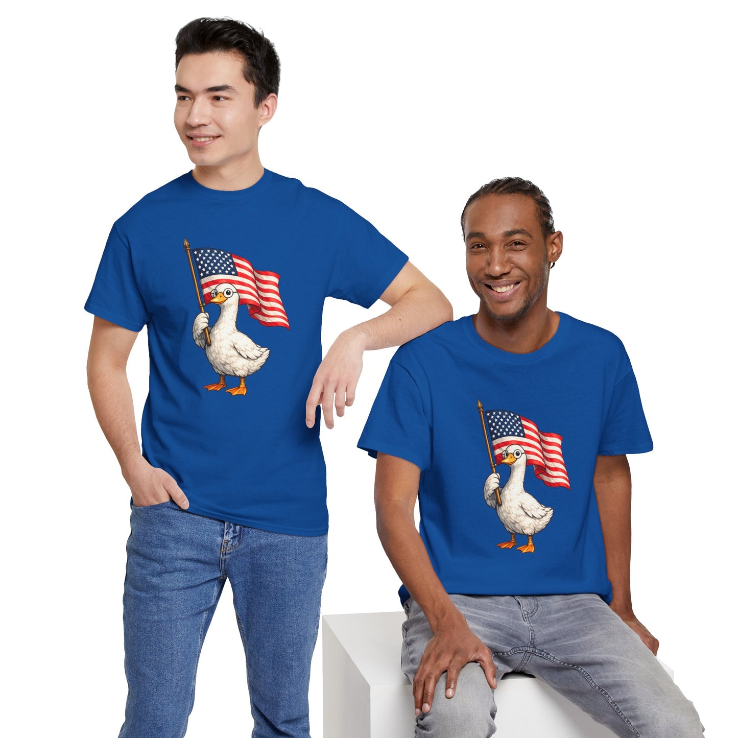 Patriotic Duck T-Shirt – Cute Duck Holding American Flag, 4th of July Tee