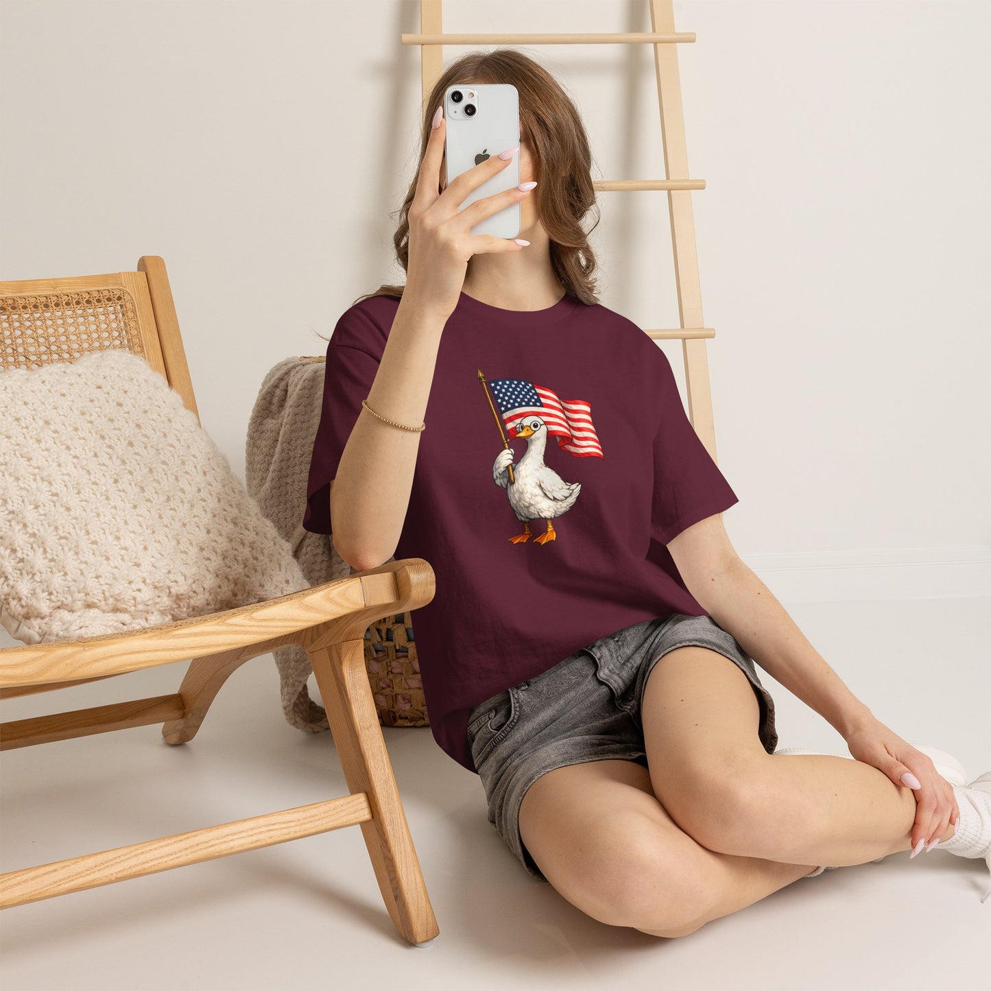 Patriotic Duck T-Shirt – Cute Duck Holding American Flag, 4th of July Tee