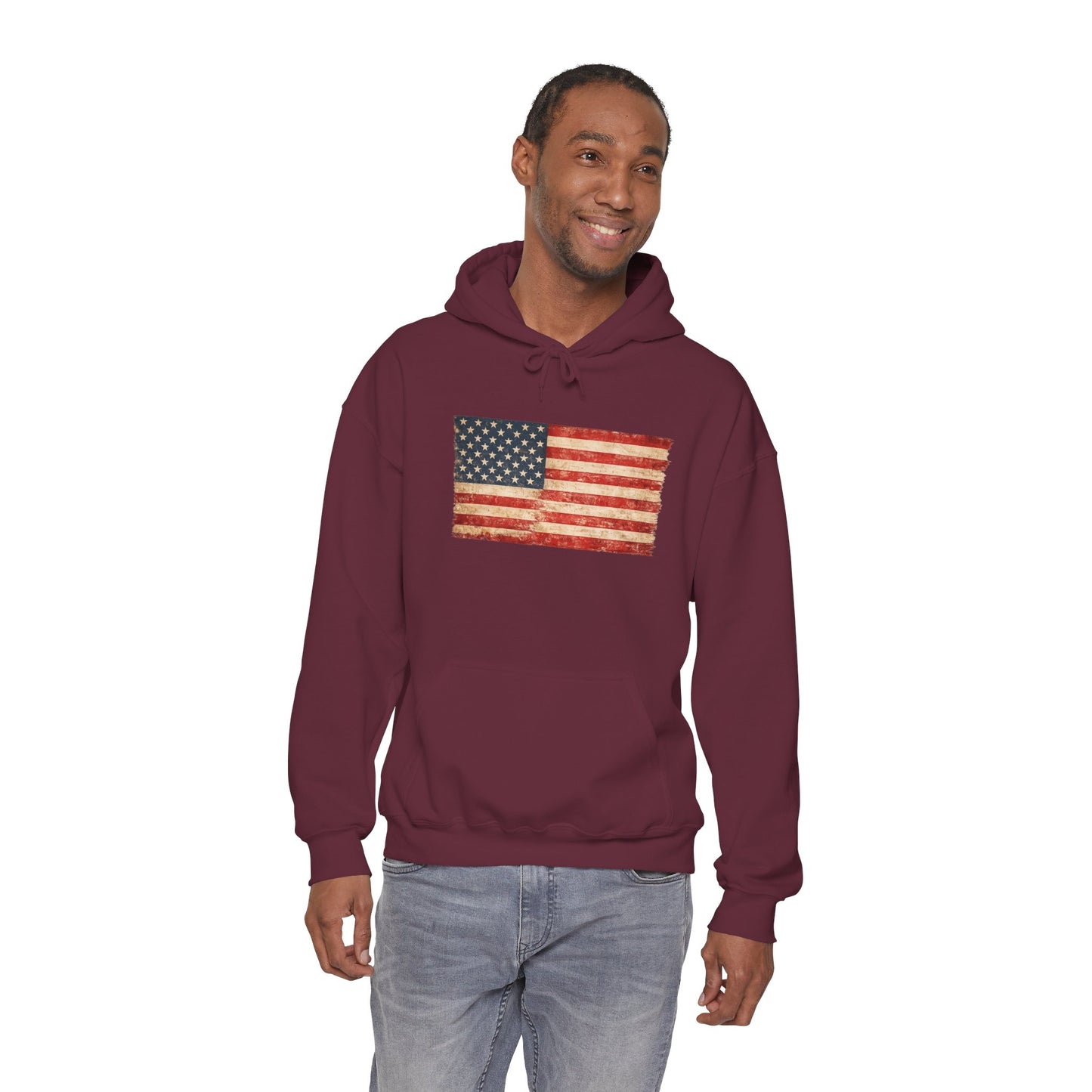Vintage American Flag Hoodie - Distressed USA Patriotic Pullover