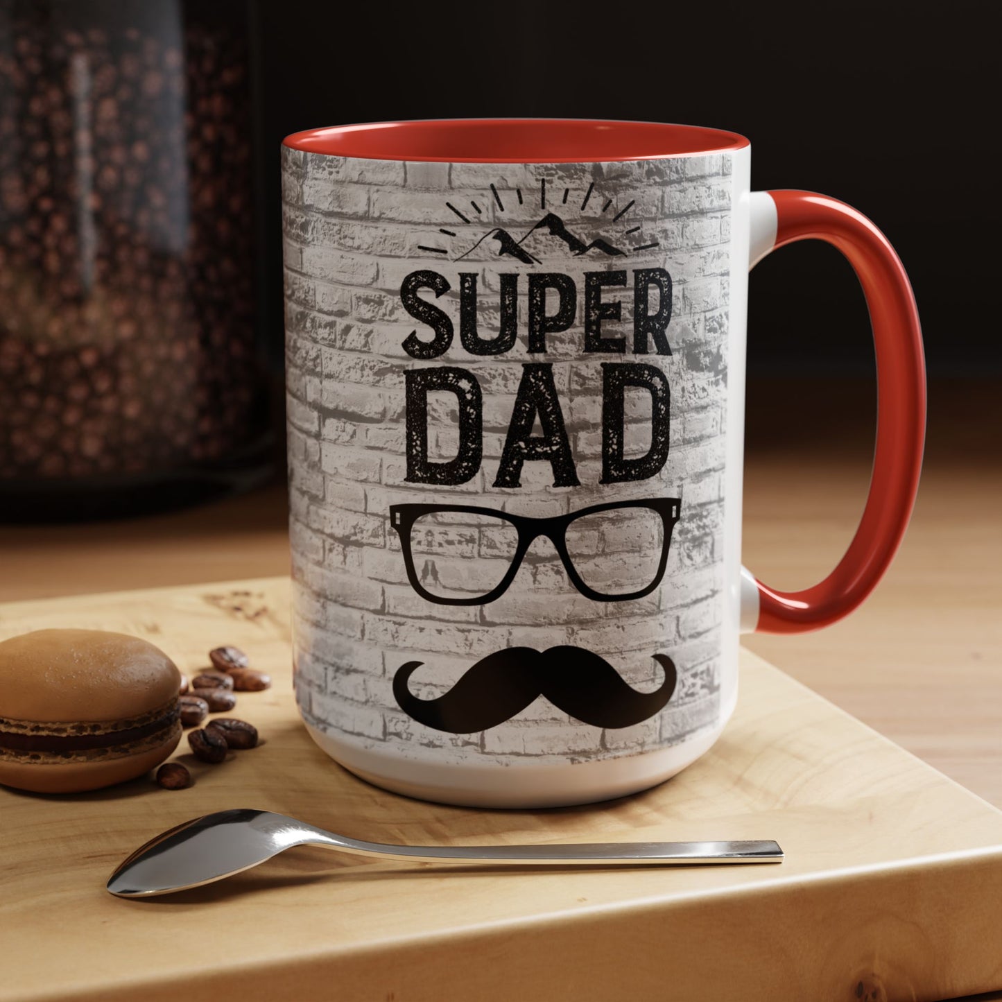 Super Dad Accent Coffee Mug — Father’s Day Mustache & Glasses 11/15oz