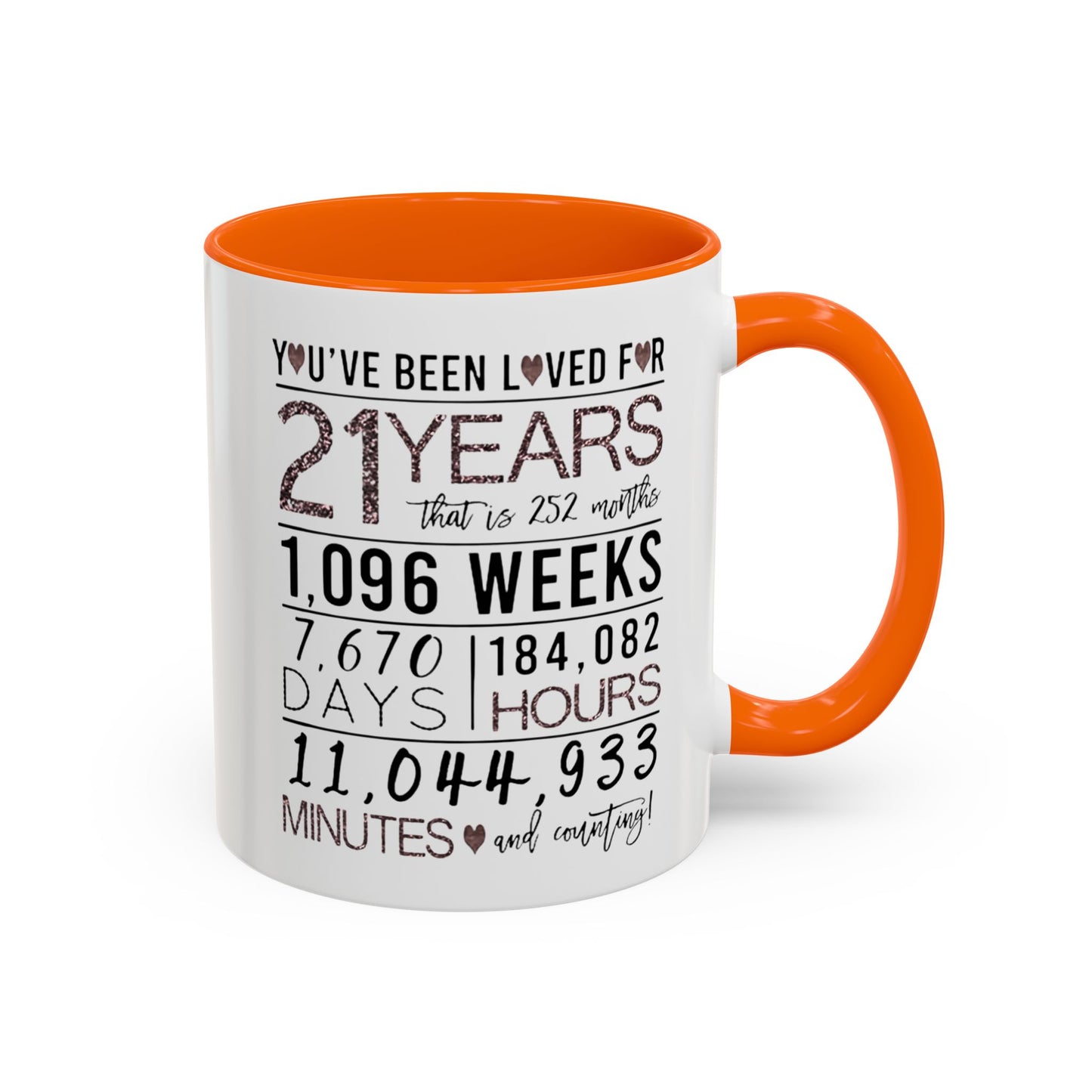 21 Years Loved Anniversary Coffee Mug — "You've Been Loved for 21 Years" Accent Mug (11/15oz)