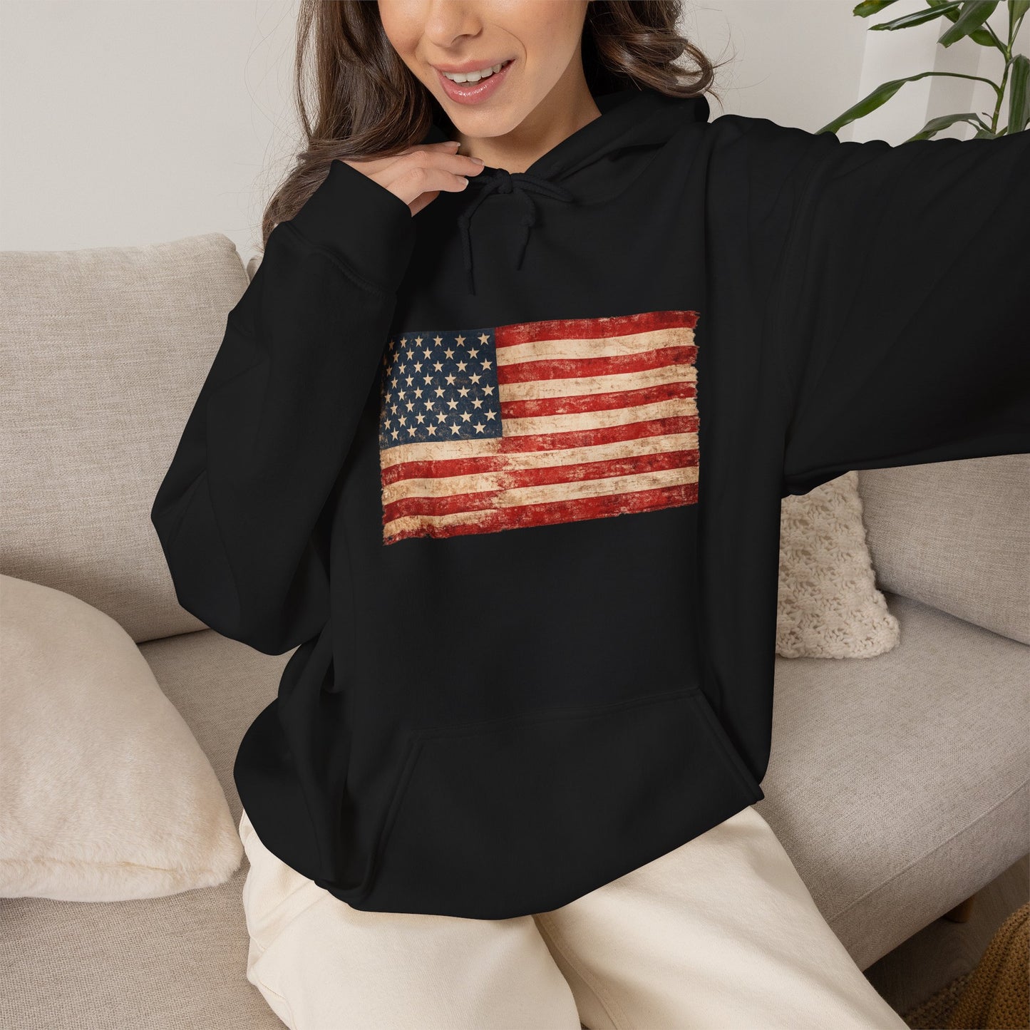 Vintage American Flag Hoodie - Distressed USA Patriotic Pullover