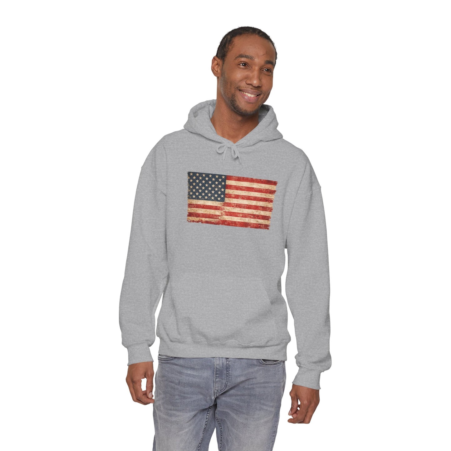 Vintage American Flag Hoodie - Distressed USA Patriotic Pullover