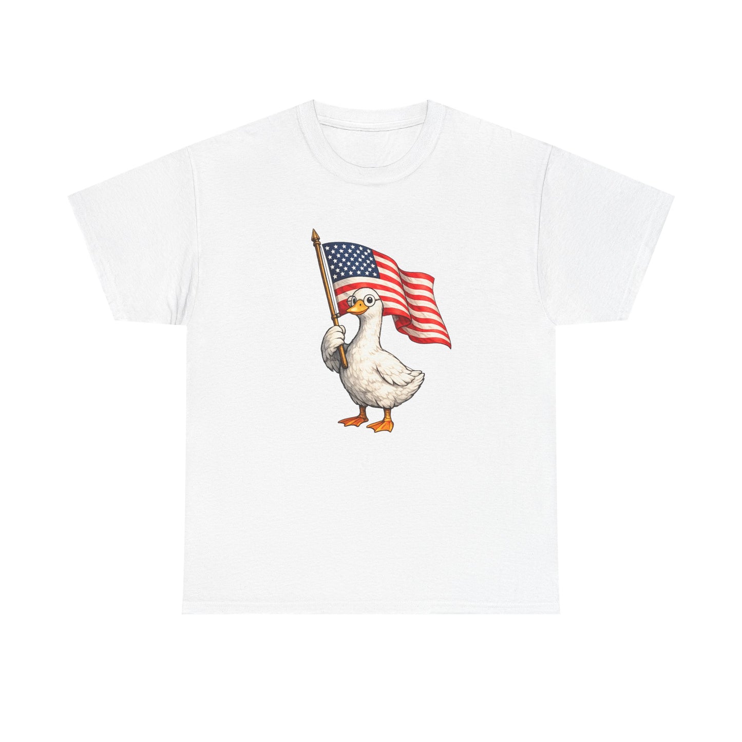 Patriotic Duck T-Shirt – Cute Duck Holding American Flag, 4th of July Tee