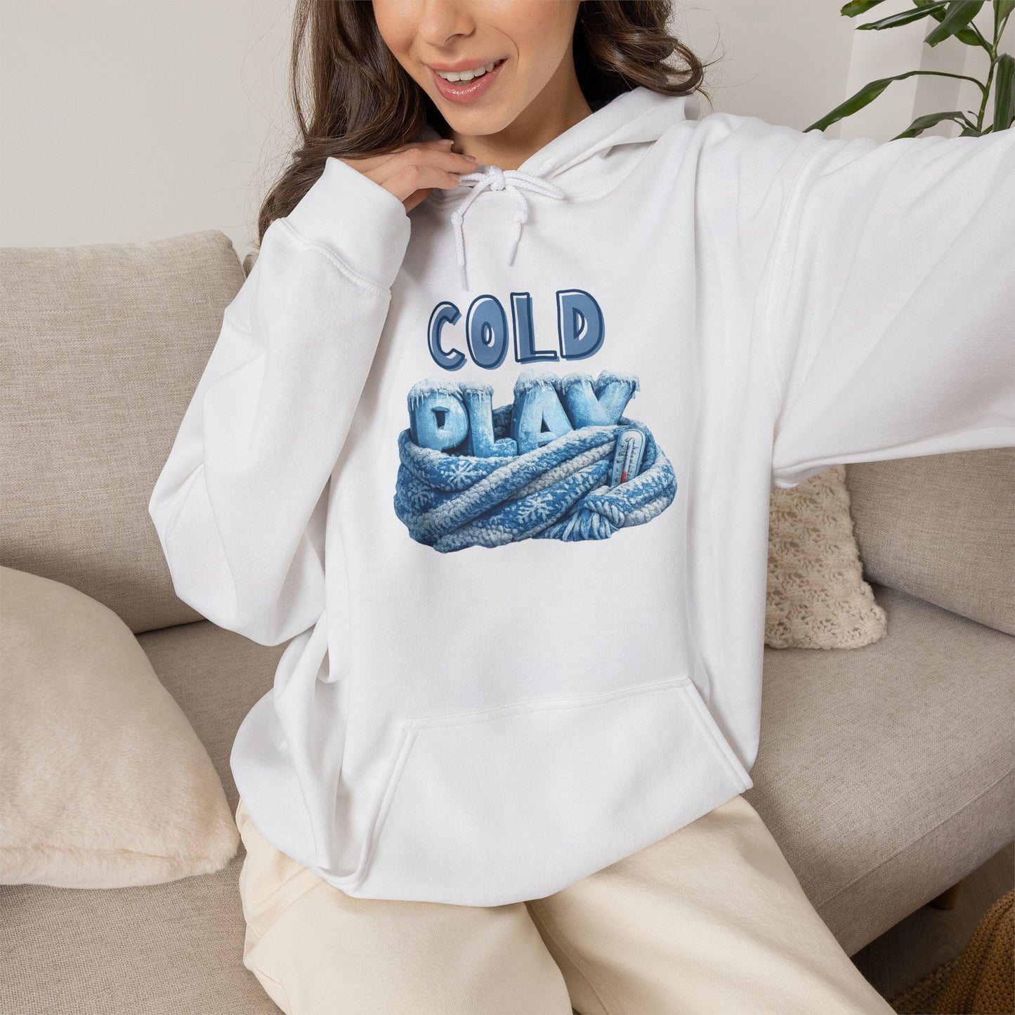 Cold Play Rope Graphic Hoodie – Blue Text & Knot Design, Cozy Band-Inspired Pullover