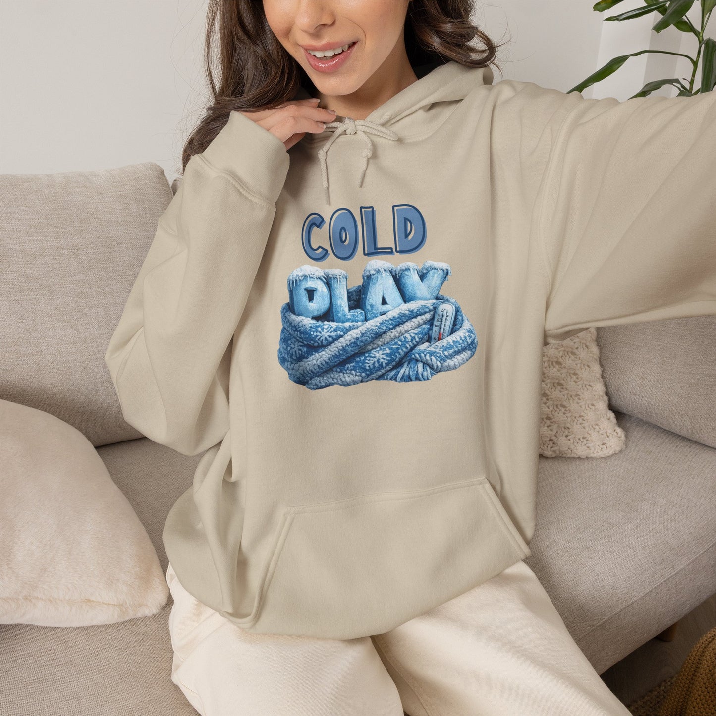 Cold Play Rope Graphic Hoodie – Blue Text & Knot Design, Cozy Band-Inspired Pullover