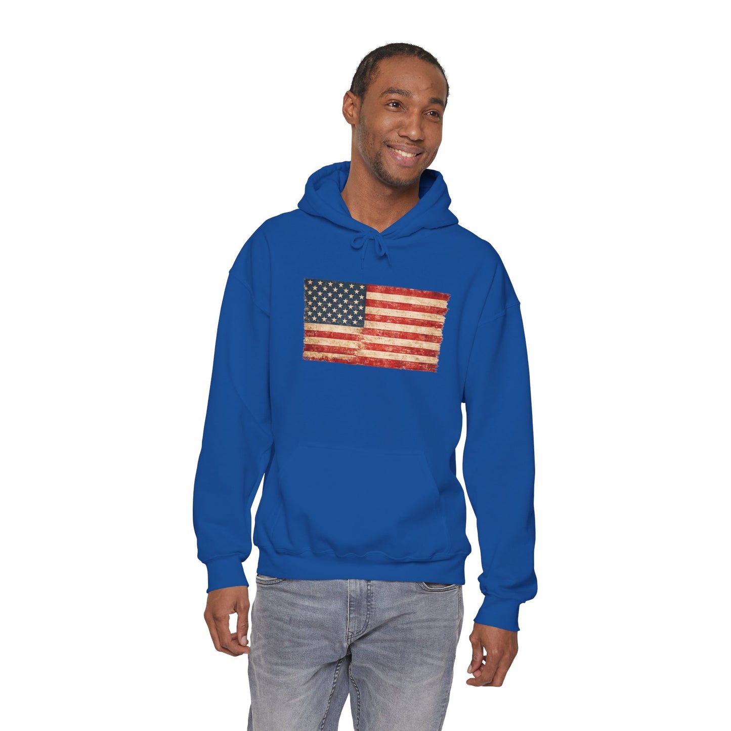Vintage American Flag Hoodie - Distressed USA Patriotic Pullover