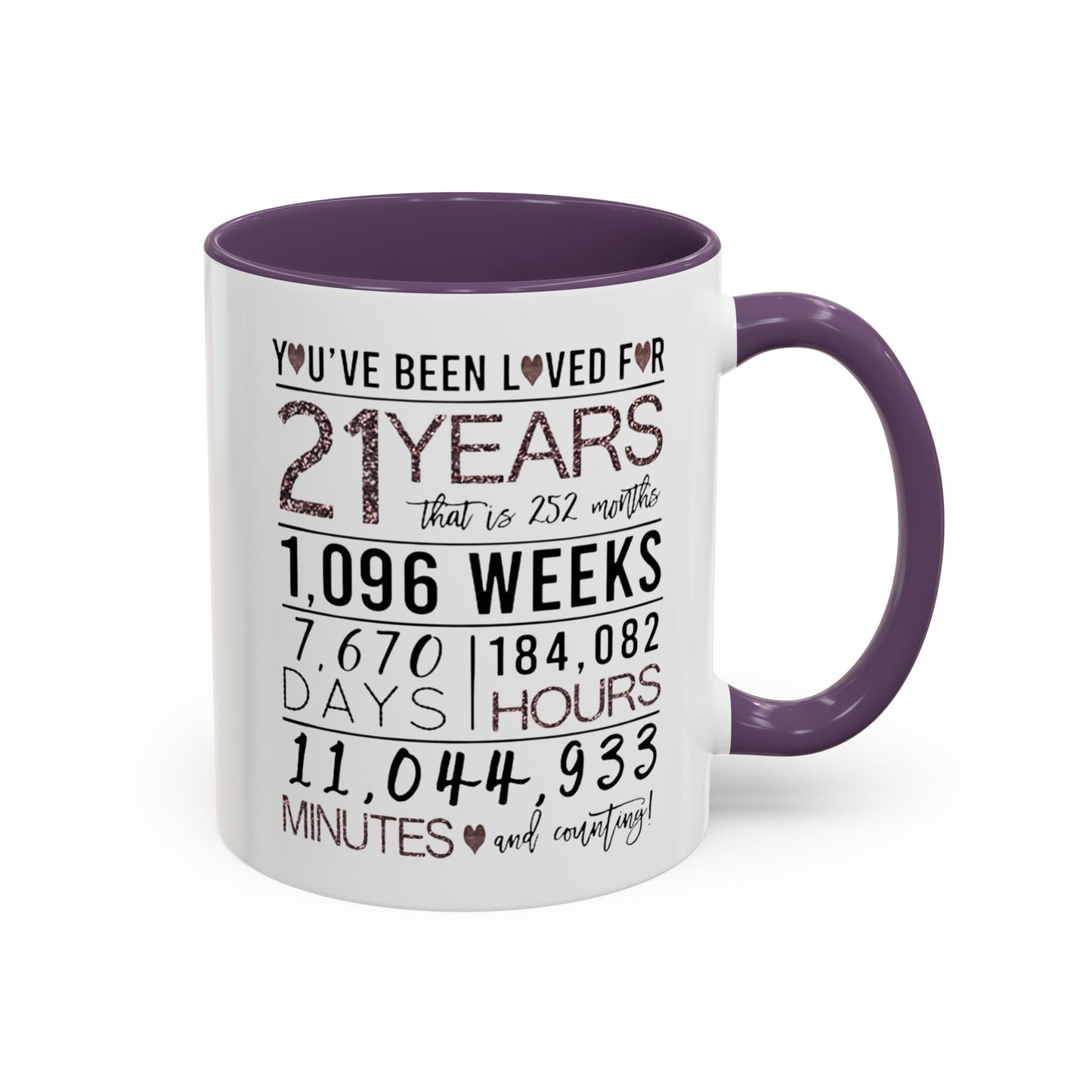 21 Years Loved Anniversary Coffee Mug — "You've Been Loved for 21 Years" Accent Mug (11/15oz)