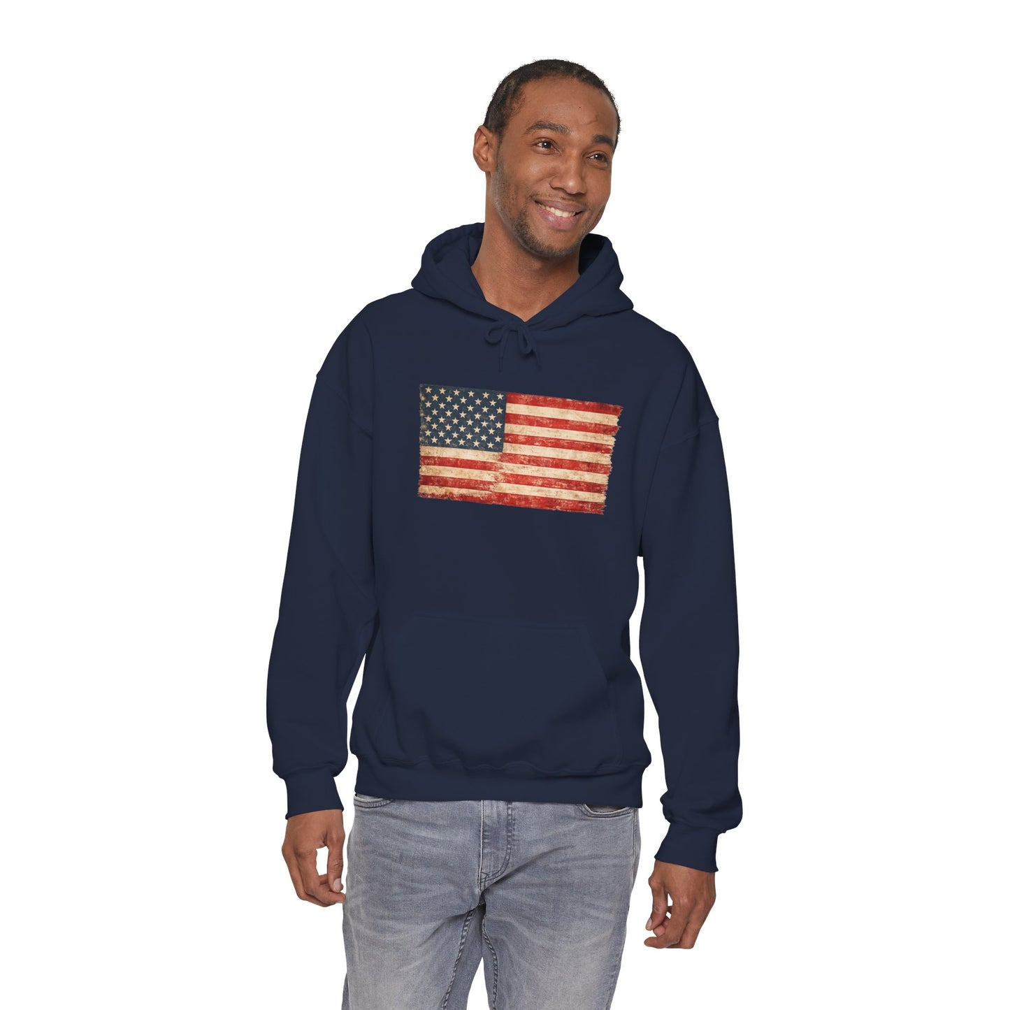 Vintage American Flag Hoodie - Distressed USA Patriotic Pullover