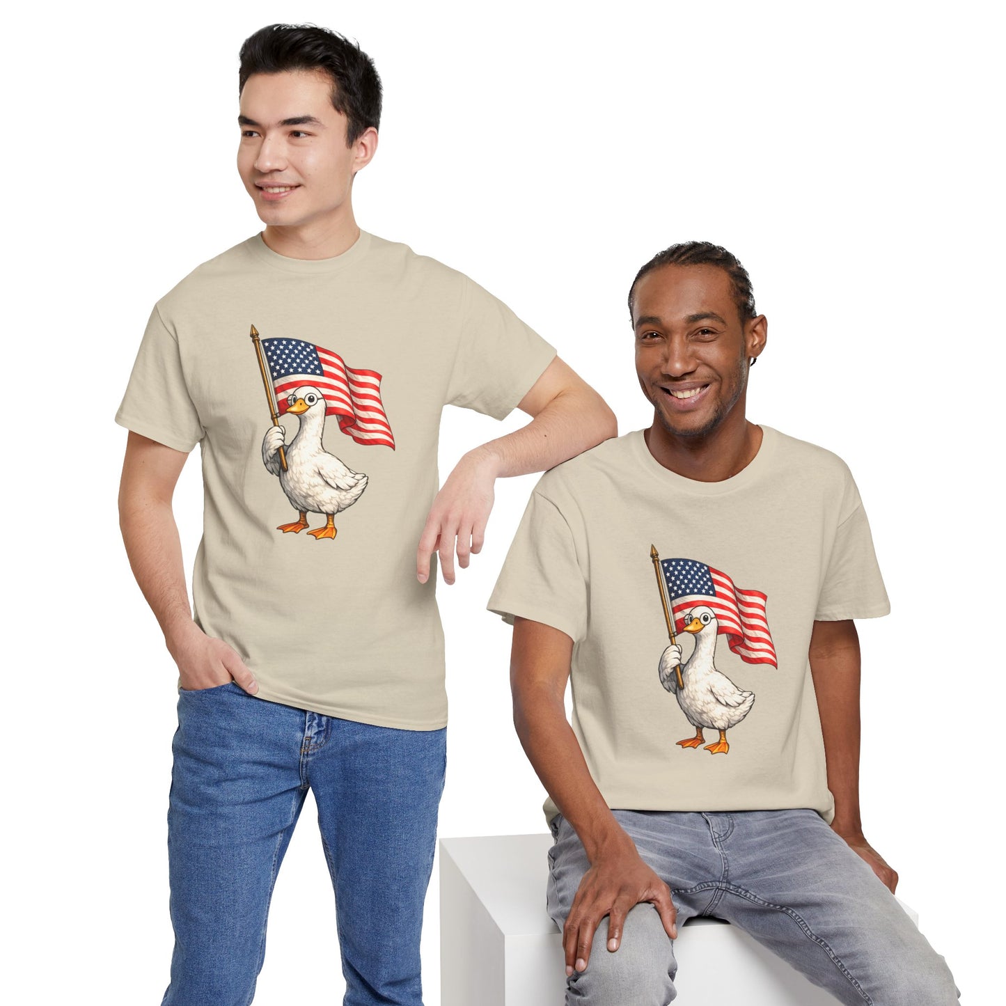 Patriotic Duck T-Shirt – Cute Duck Holding American Flag, 4th of July Tee