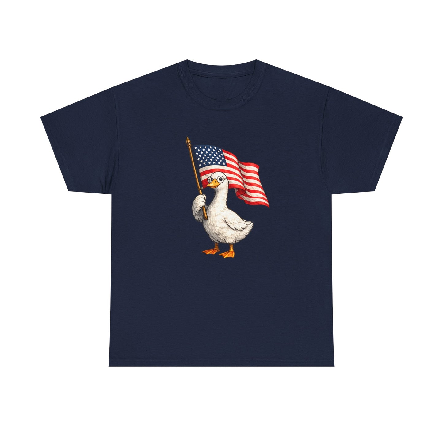 Patriotic Duck T-Shirt – Cute Duck Holding American Flag, 4th of July Tee