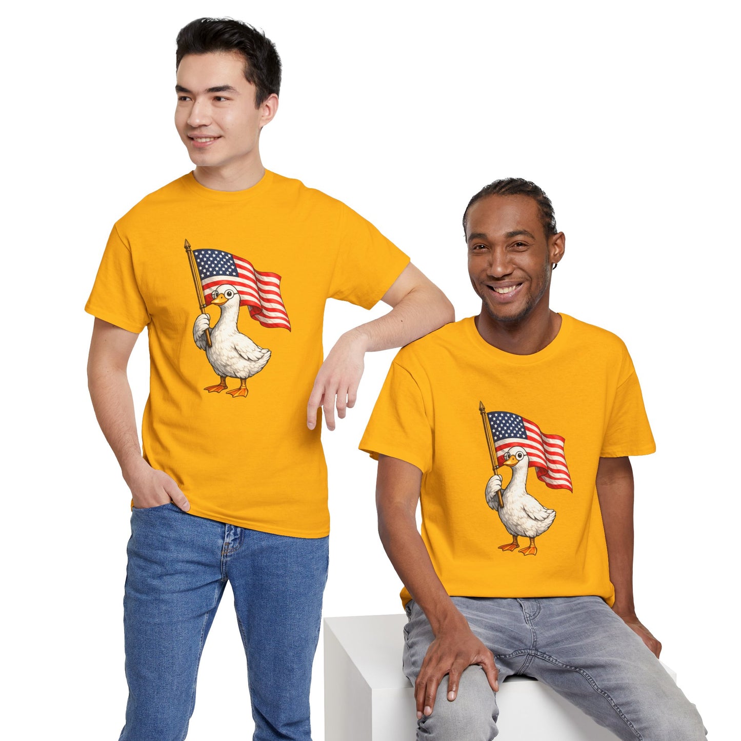 Patriotic Duck T-Shirt – Cute Duck Holding American Flag, 4th of July Tee