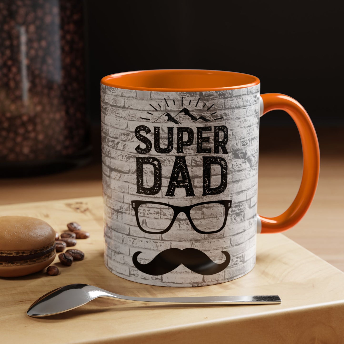 Super Dad Accent Coffee Mug — Father’s Day Mustache & Glasses 11/15oz