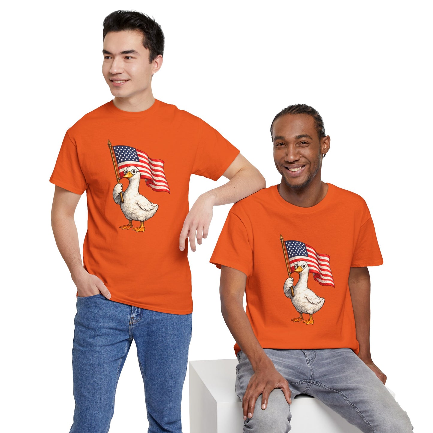 Patriotic Duck T-Shirt – Cute Duck Holding American Flag, 4th of July Tee
