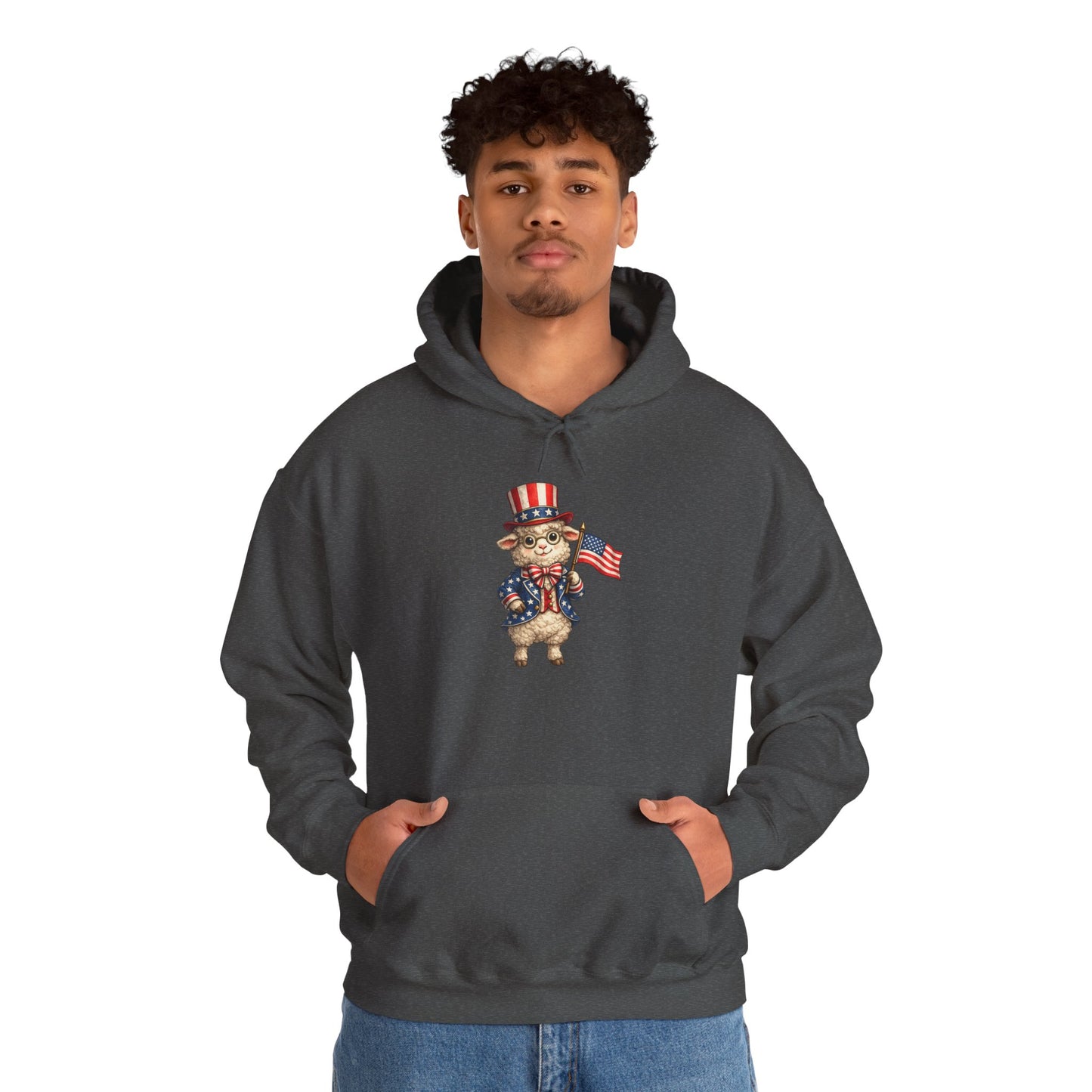 Patriotic Sheep Hoodie — Vintage Uncle Sam Sheep Holding American Flag