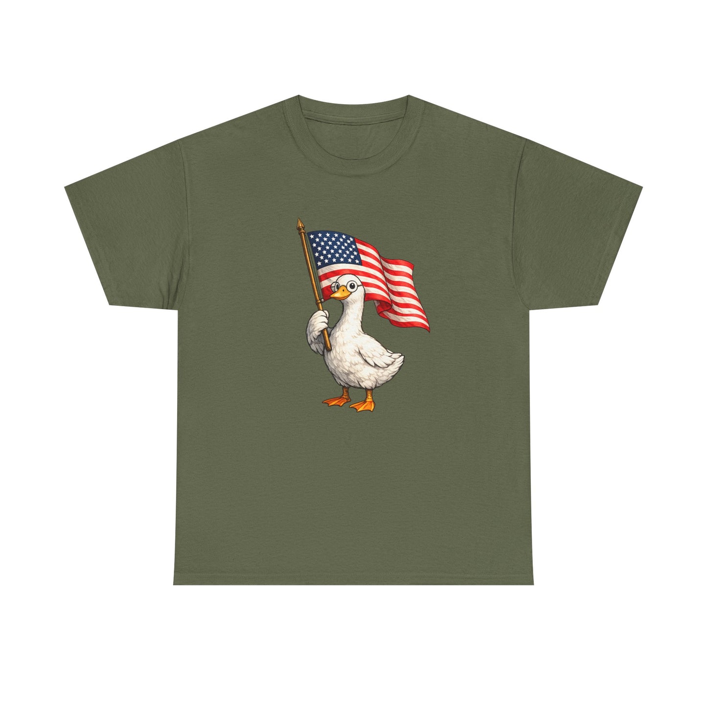 Patriotic Duck T-Shirt – Cute Duck Holding American Flag, 4th of July Tee