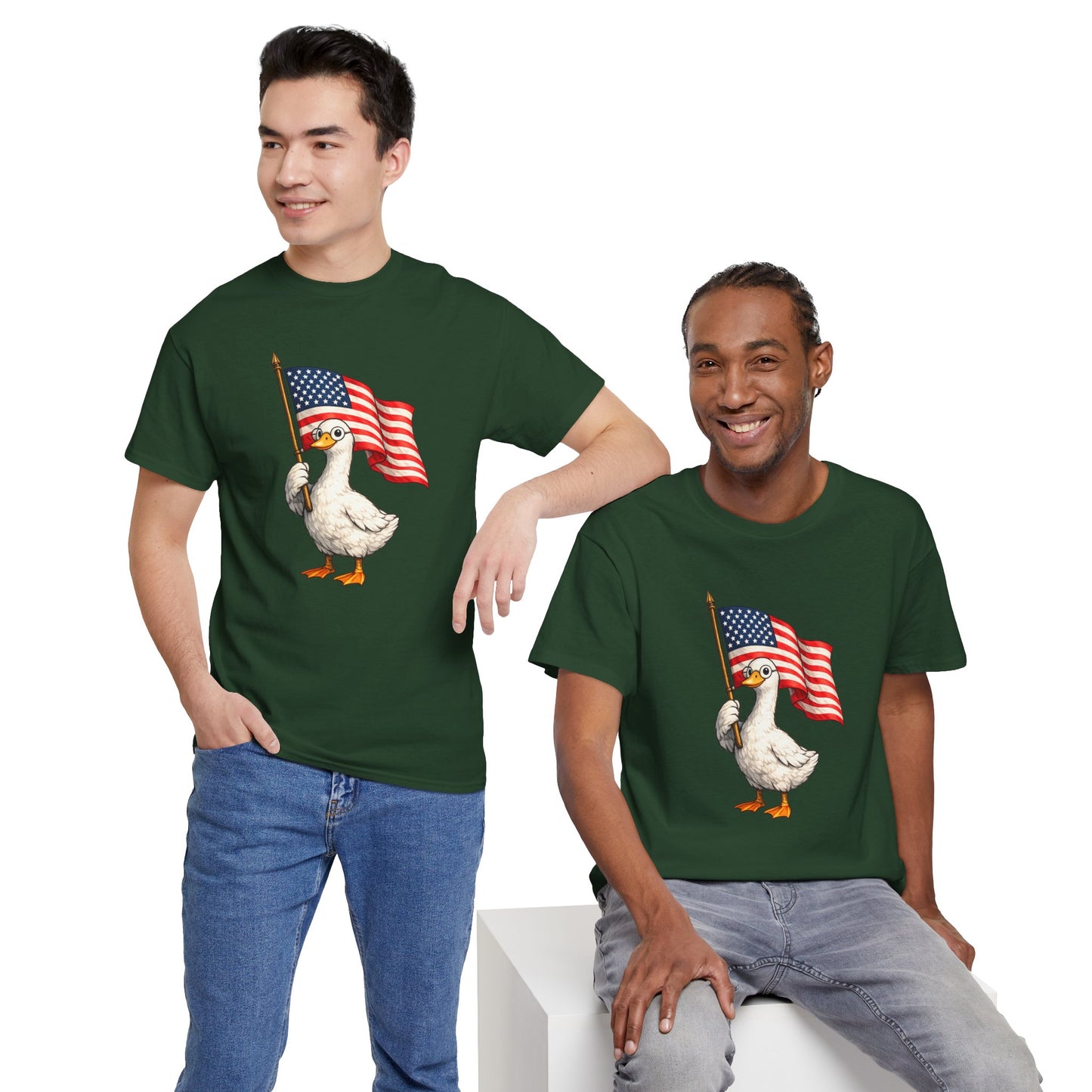 Patriotic Duck T-Shirt – Cute Duck Holding American Flag, 4th of July Tee