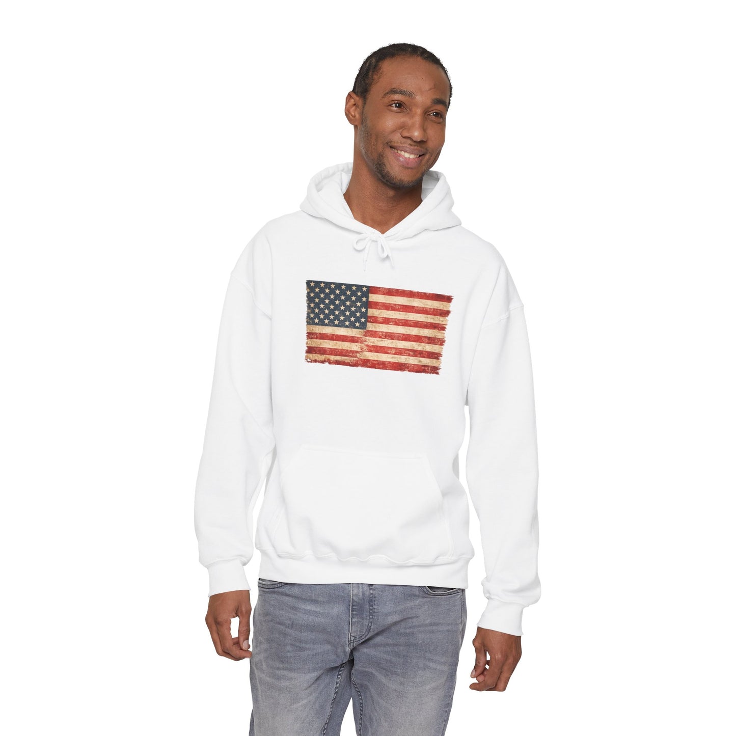Vintage American Flag Hoodie - Distressed USA Patriotic Pullover