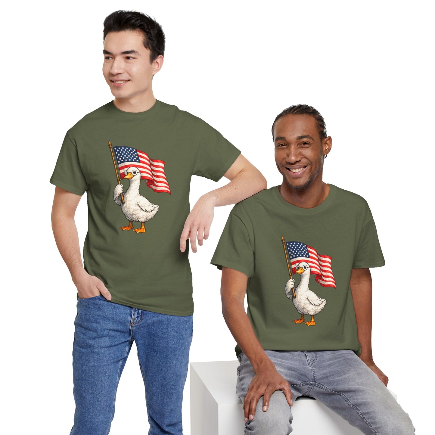 Patriotic Duck T-Shirt – Cute Duck Holding American Flag, 4th of July Tee