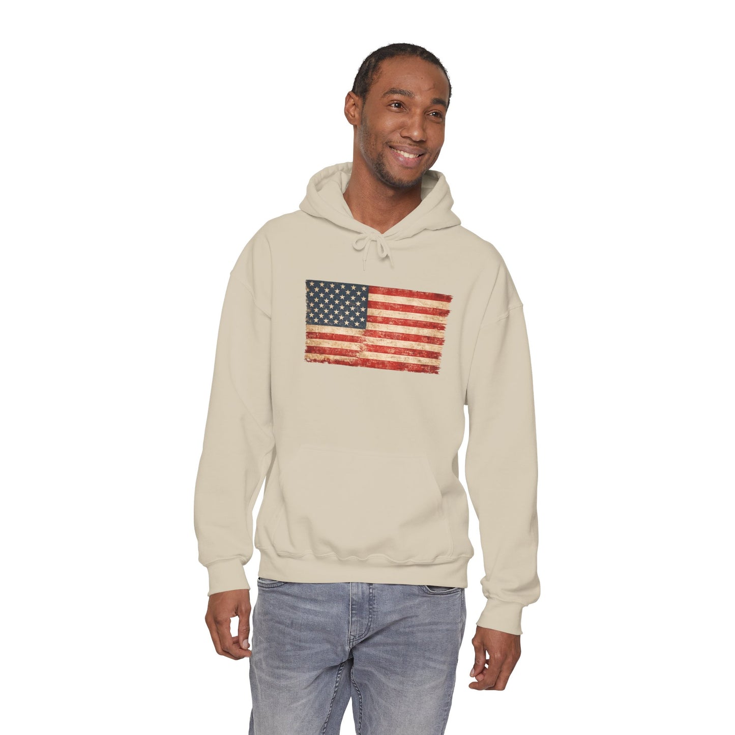 Vintage American Flag Hoodie - Distressed USA Patriotic Pullover